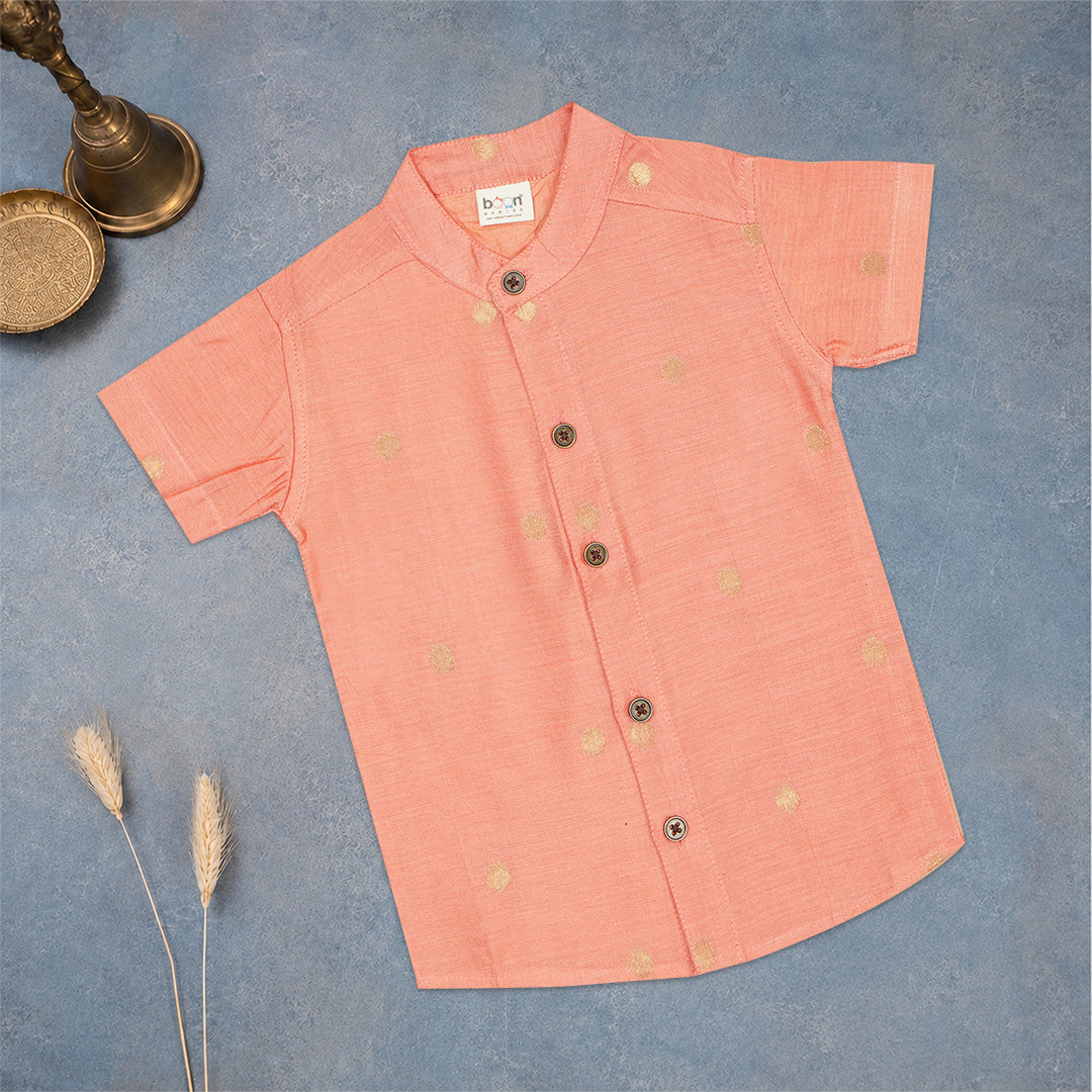 Peach Boys Raw Silk Shirt & Art Silk Dhoti Set | Festive Ethnic Wear (6M–8Y)