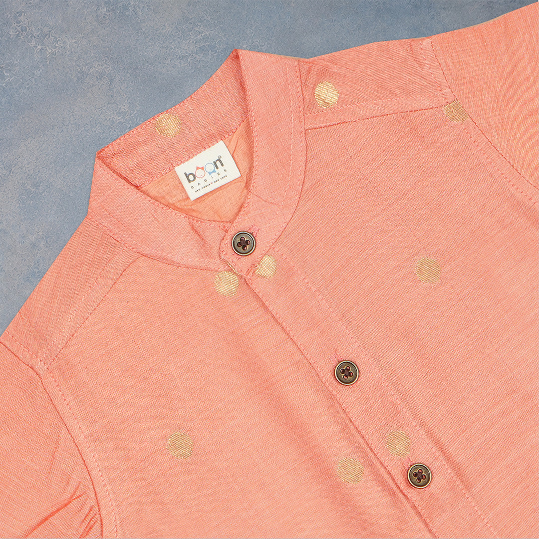 Peach Boys Raw Silk Shirt & Art Silk Dhoti Set | Festive Ethnic Wear (6M–8Y)