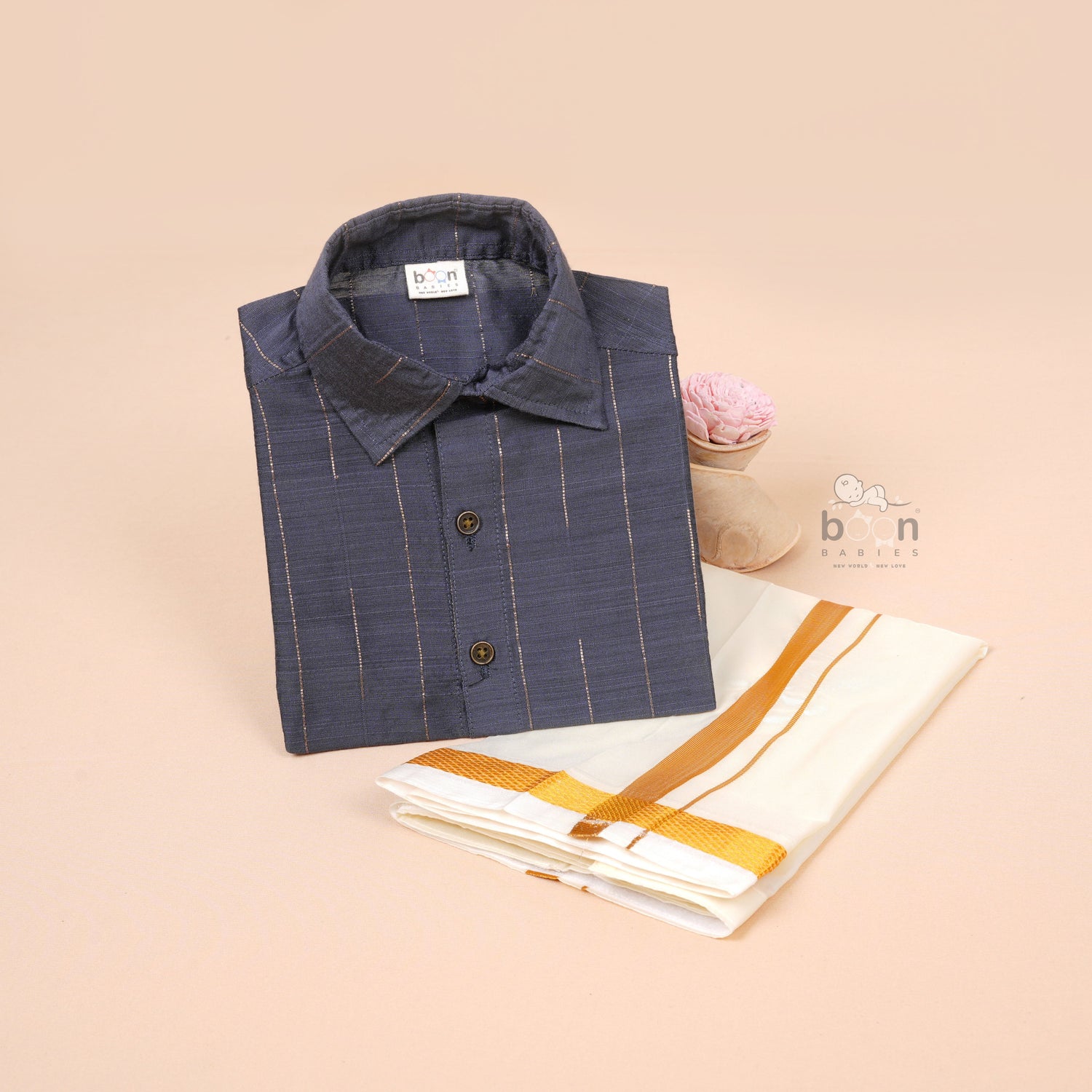 Grey Silk Boys Ethnic Shirt & Dhoti Set – Understated Elegance for Festive Moments