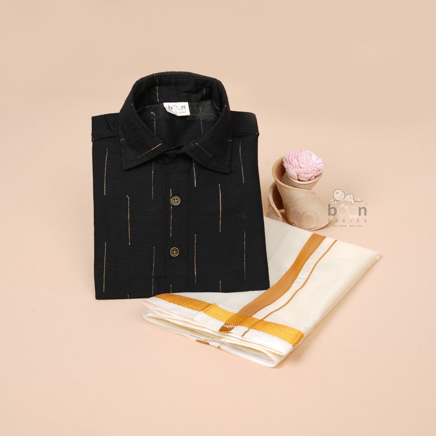 Black Silk Boys Ethnic Shirt & Dhoti Set – Bold & Timeless Festive Wear