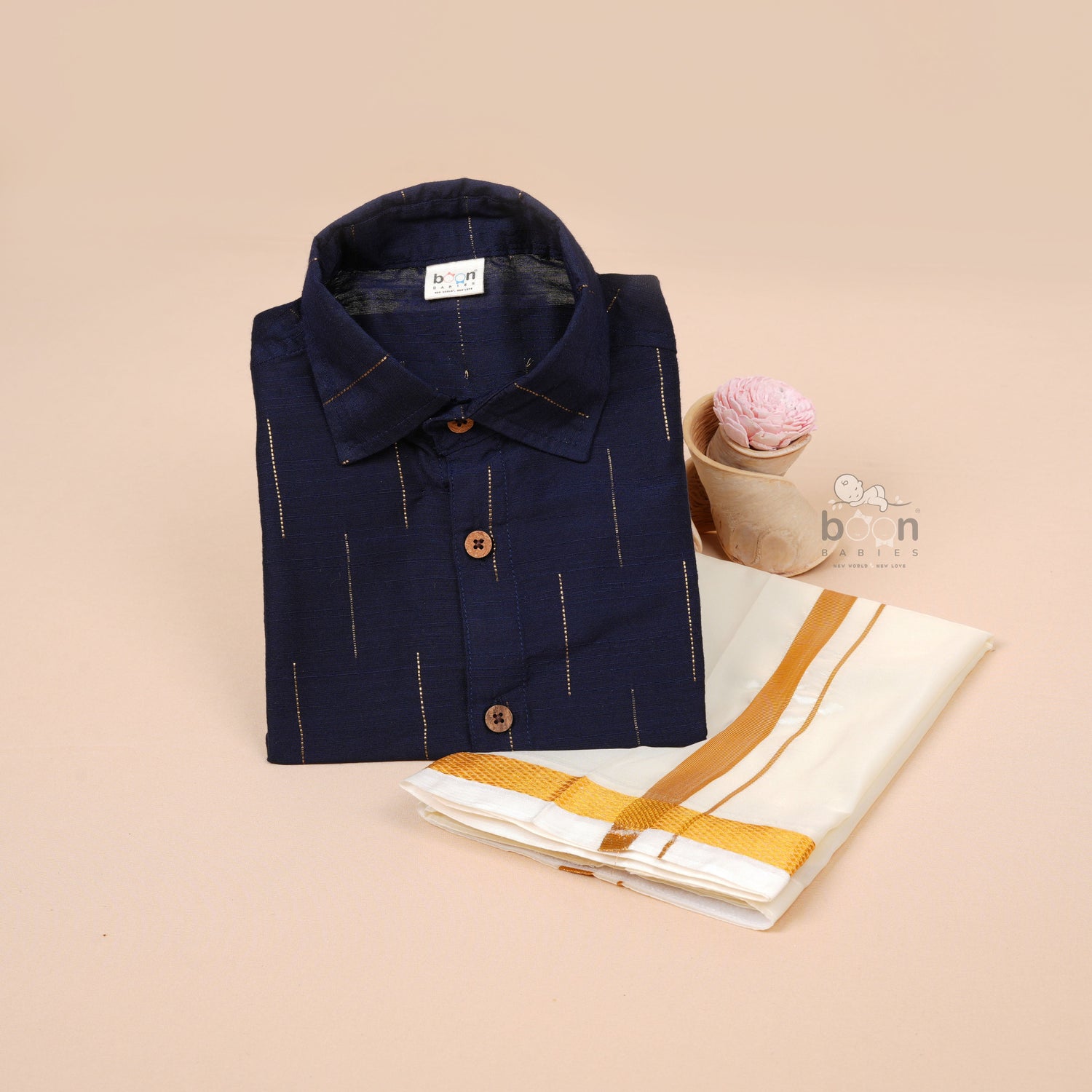 Royal Indigo Silk Boys Ethnic Shirt & Dhoti Set – Traditional & Elegant