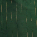 Bottle green silk shirt for boys with golden vertical threads, paired with white pattu dhoti – Boon Babies festive ethnic wear for toddlers.
