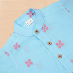 Boys premium handloom cotton printed shirt with straight collar and matching shorts from Boon Babies, soft and comfortable for kids.