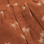 Brown crinkled muslin frill frock for baby girls by Boon Babies, featuring a soft texture and delicate print.