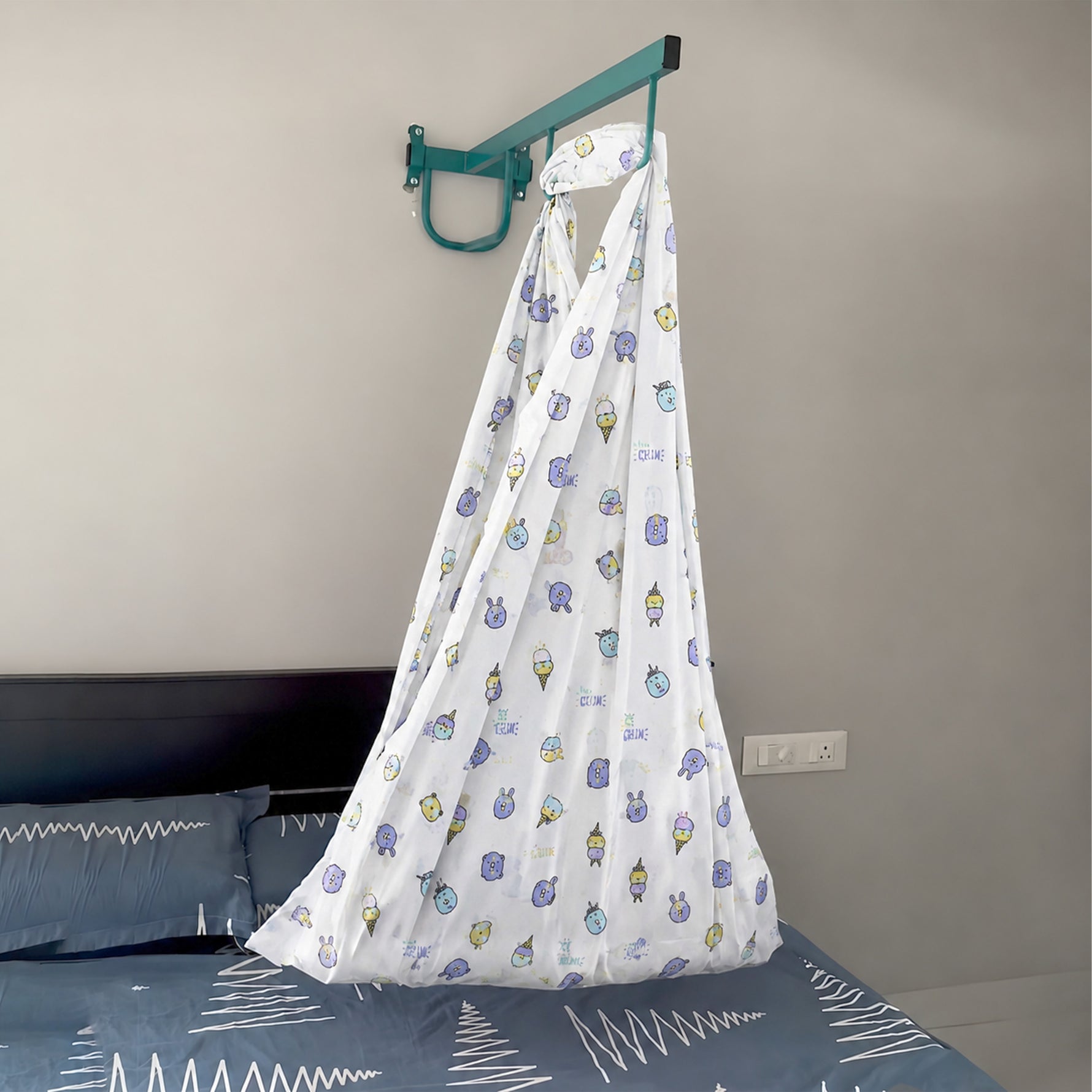 Newborn baby cotton cradle with printed design by Boon Babies, featuring a white ice panda pattern.