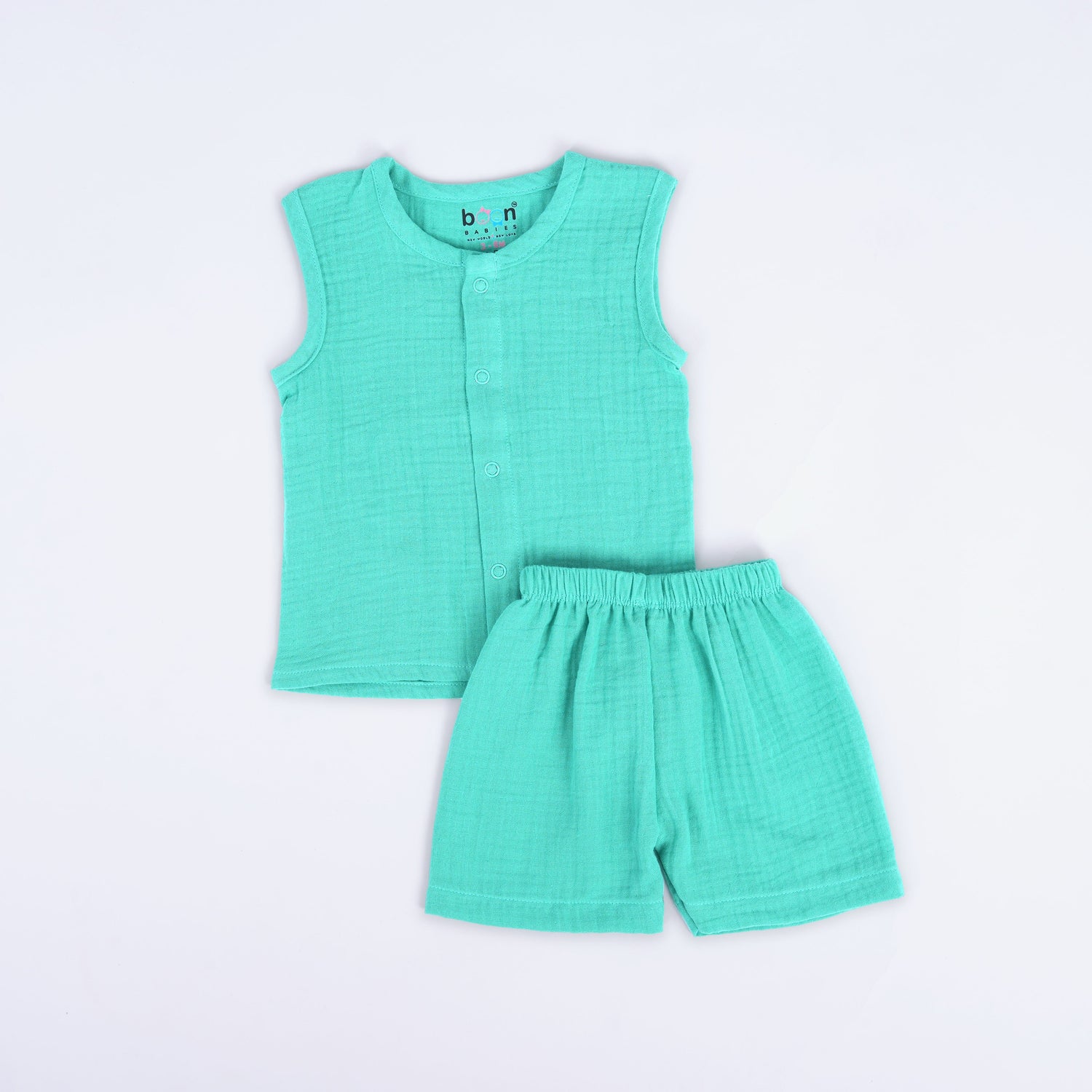 Mint Blue Crinkled Muslin Jabla and Shorts Set – Light & Airy Comfort