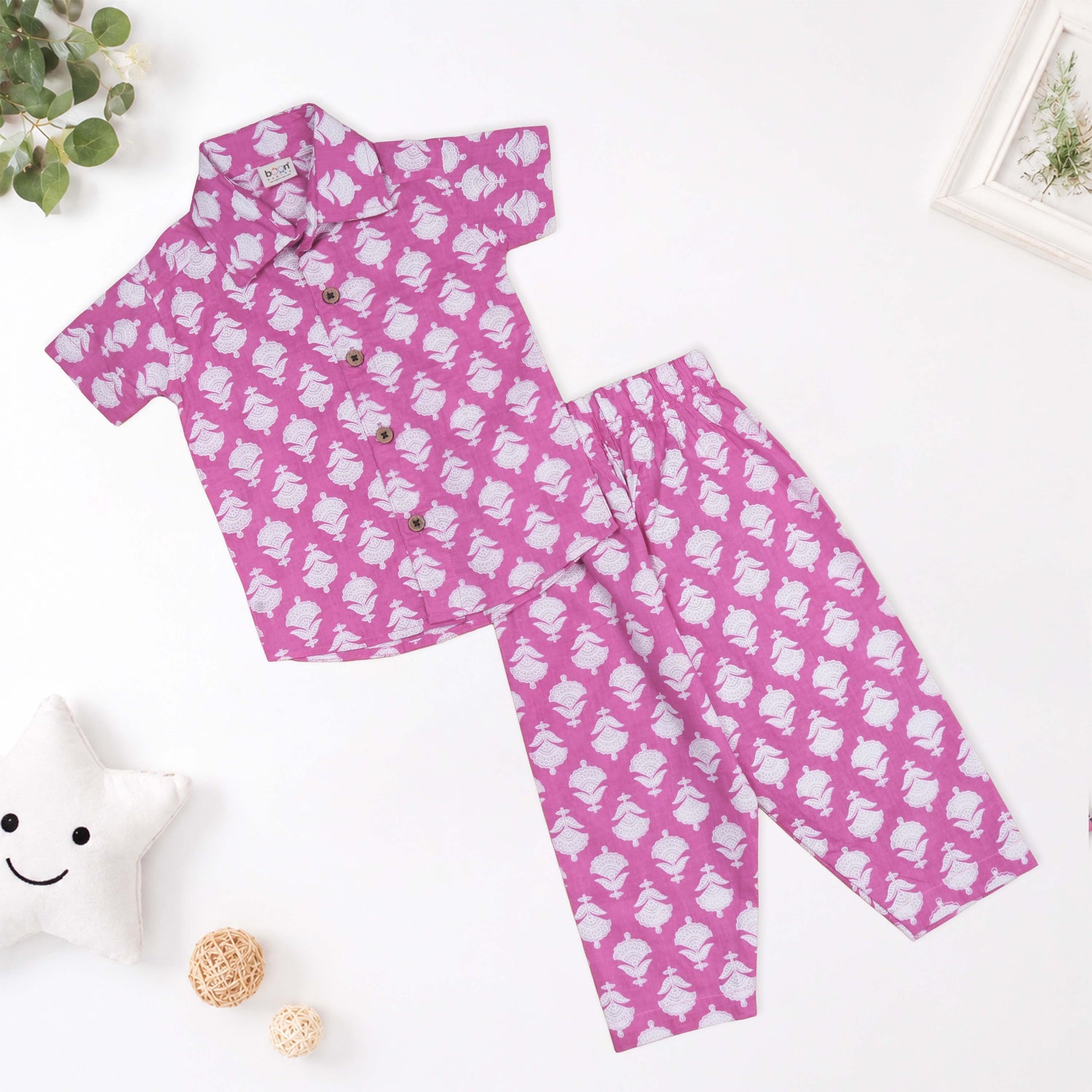 Boys Pink Floral Printed Cotton Co-ord Set