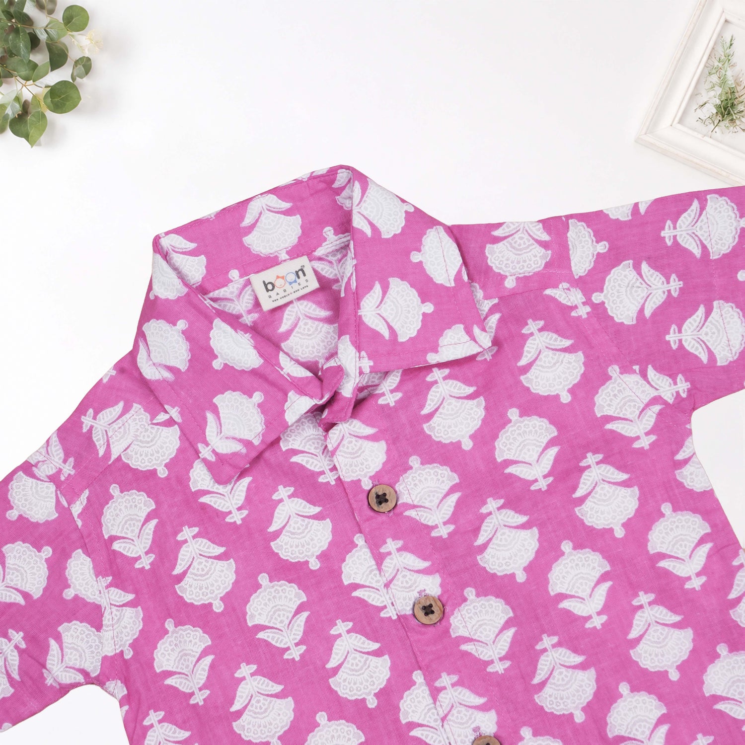 Boys Pink Floral Printed Cotton Co-ord Set