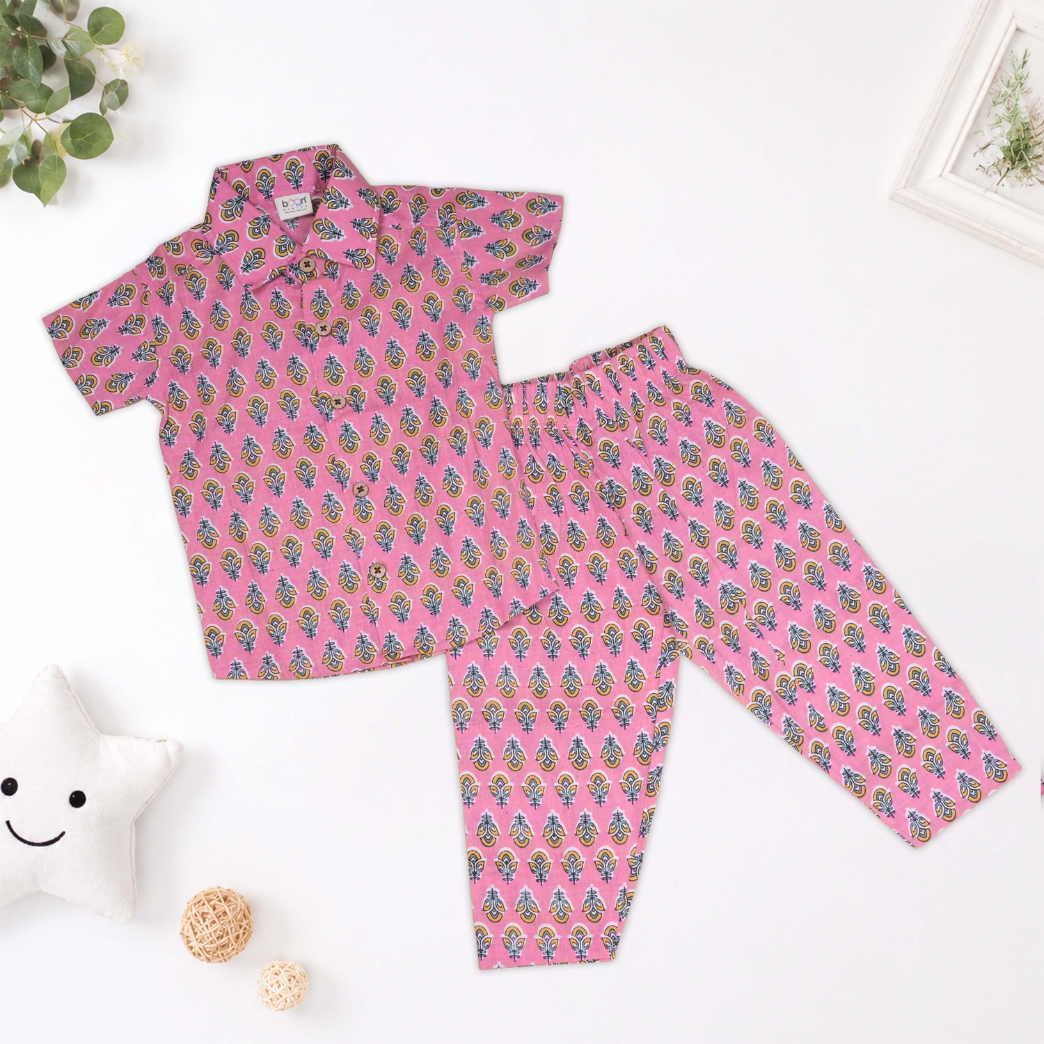 Boys Pink Multicolour Printed Cotton Co-ord Set