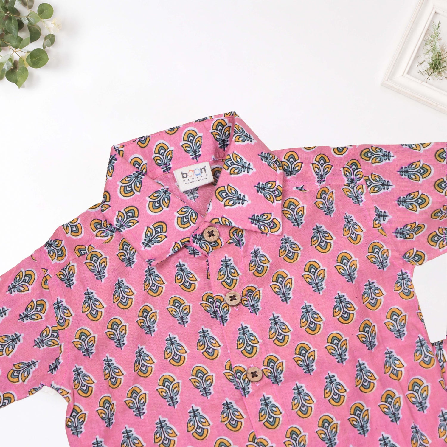 Boys Pink Multicolour Printed Cotton Co-ord Set