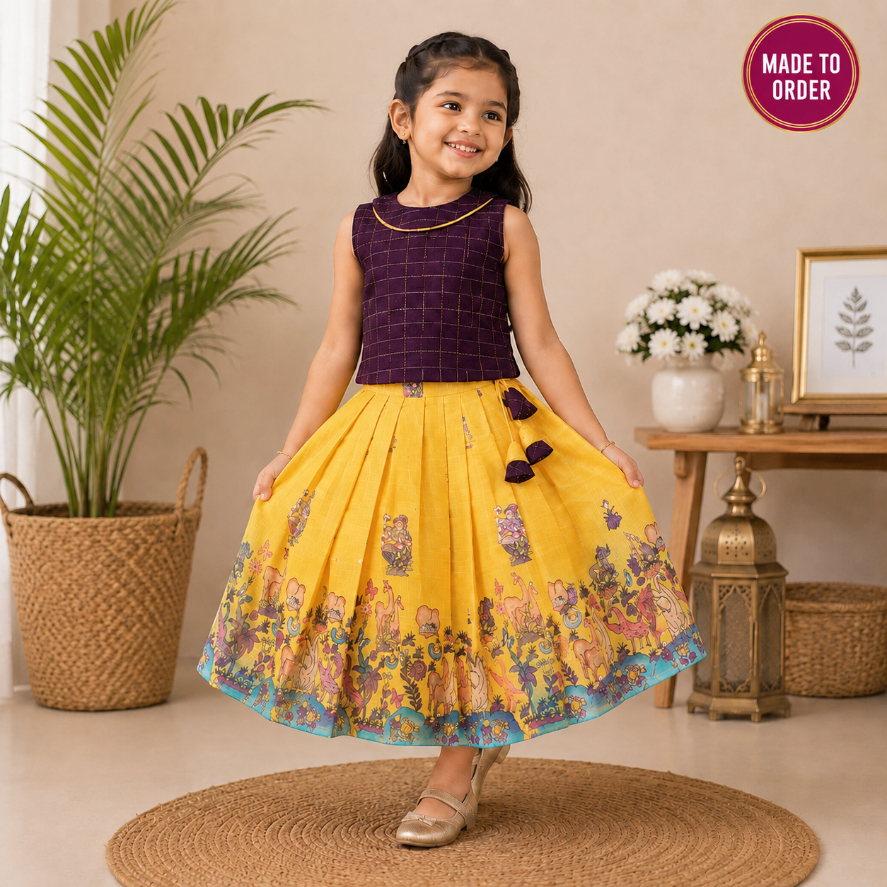 Girls Raw Silk Pichwai Skirt Set, Pre-Order Now | Ships in 4–6 Days