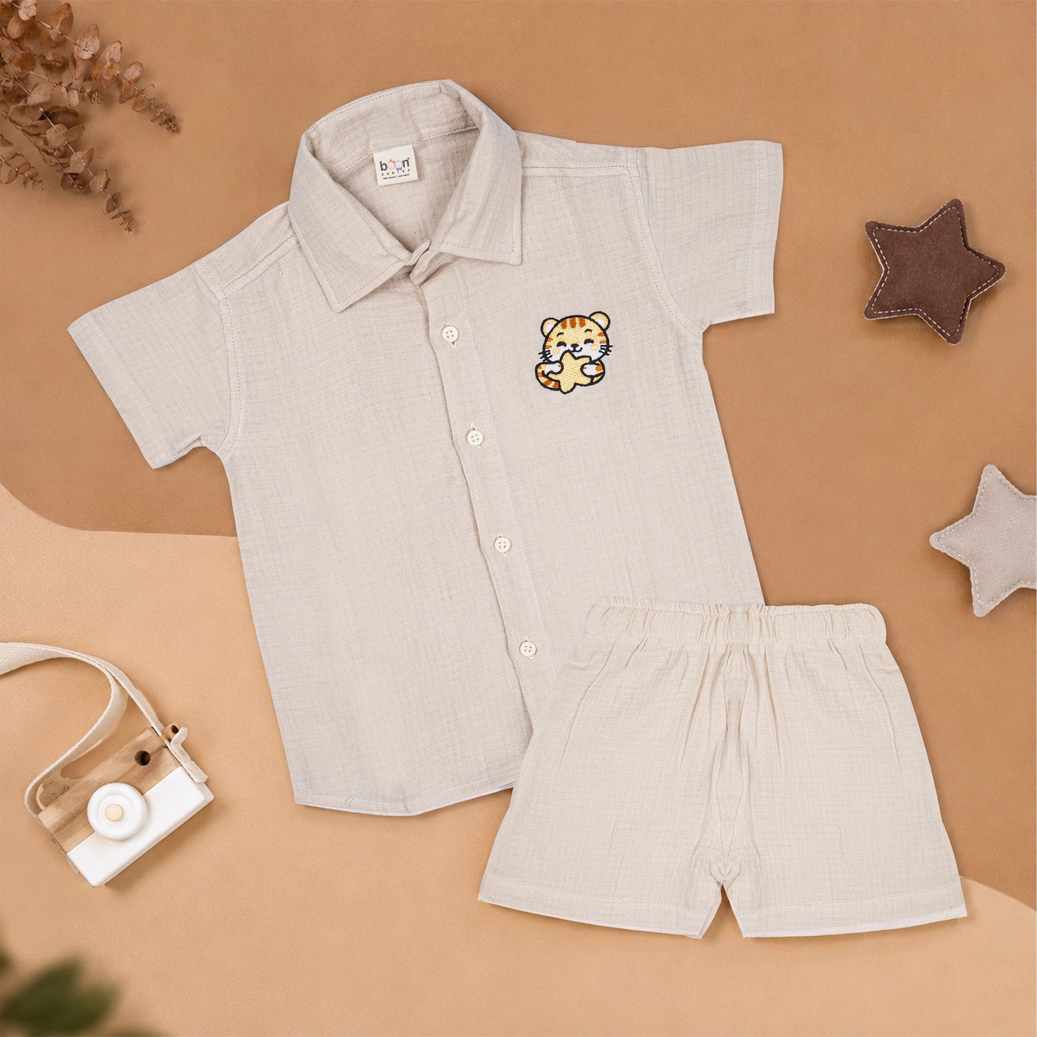 Cream Muslin Boys Shirt & Shorts Co-ord Set (6M–5Y)