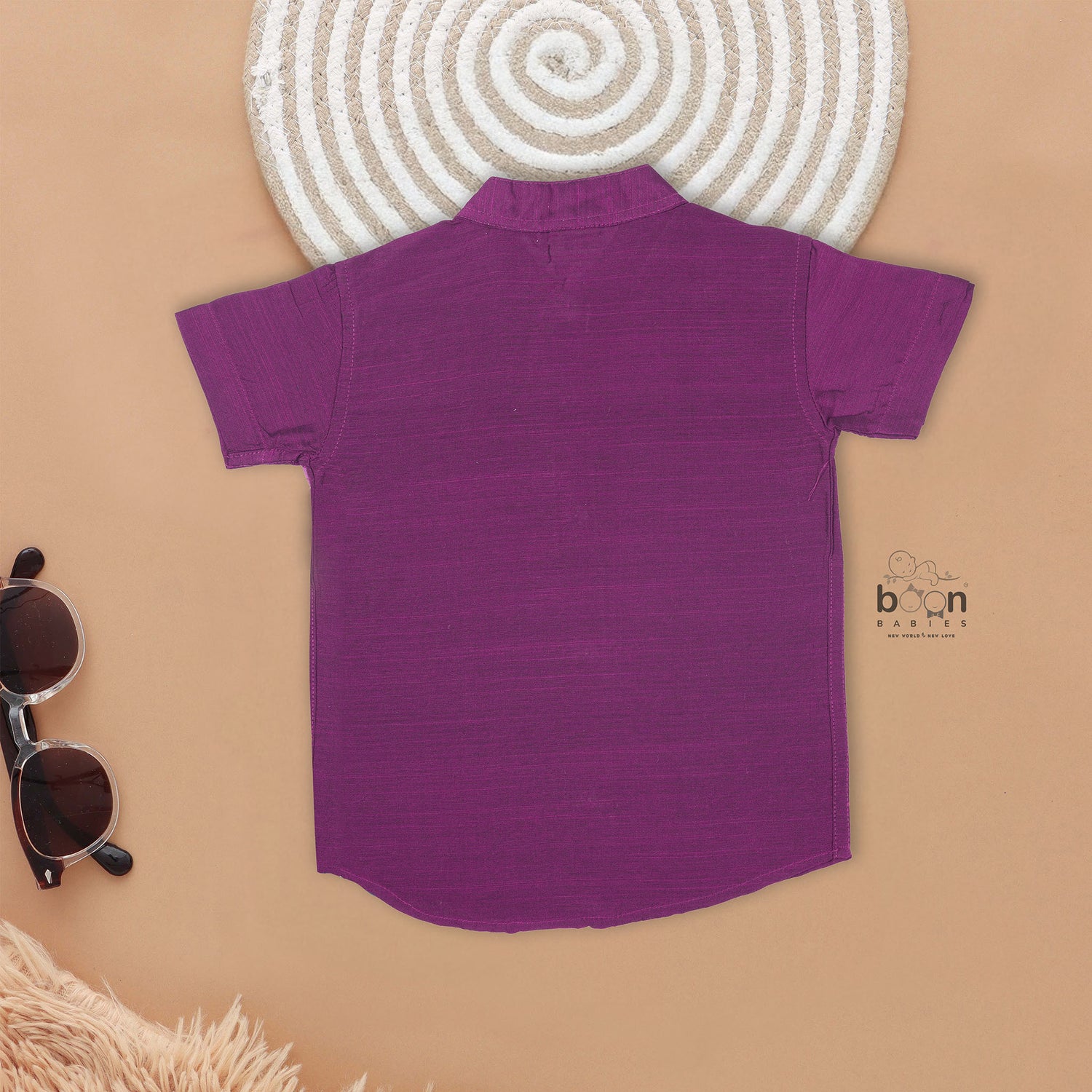 Purple Floral Panel Silk Shirt for Boys – Traditional Ethnic Shirt