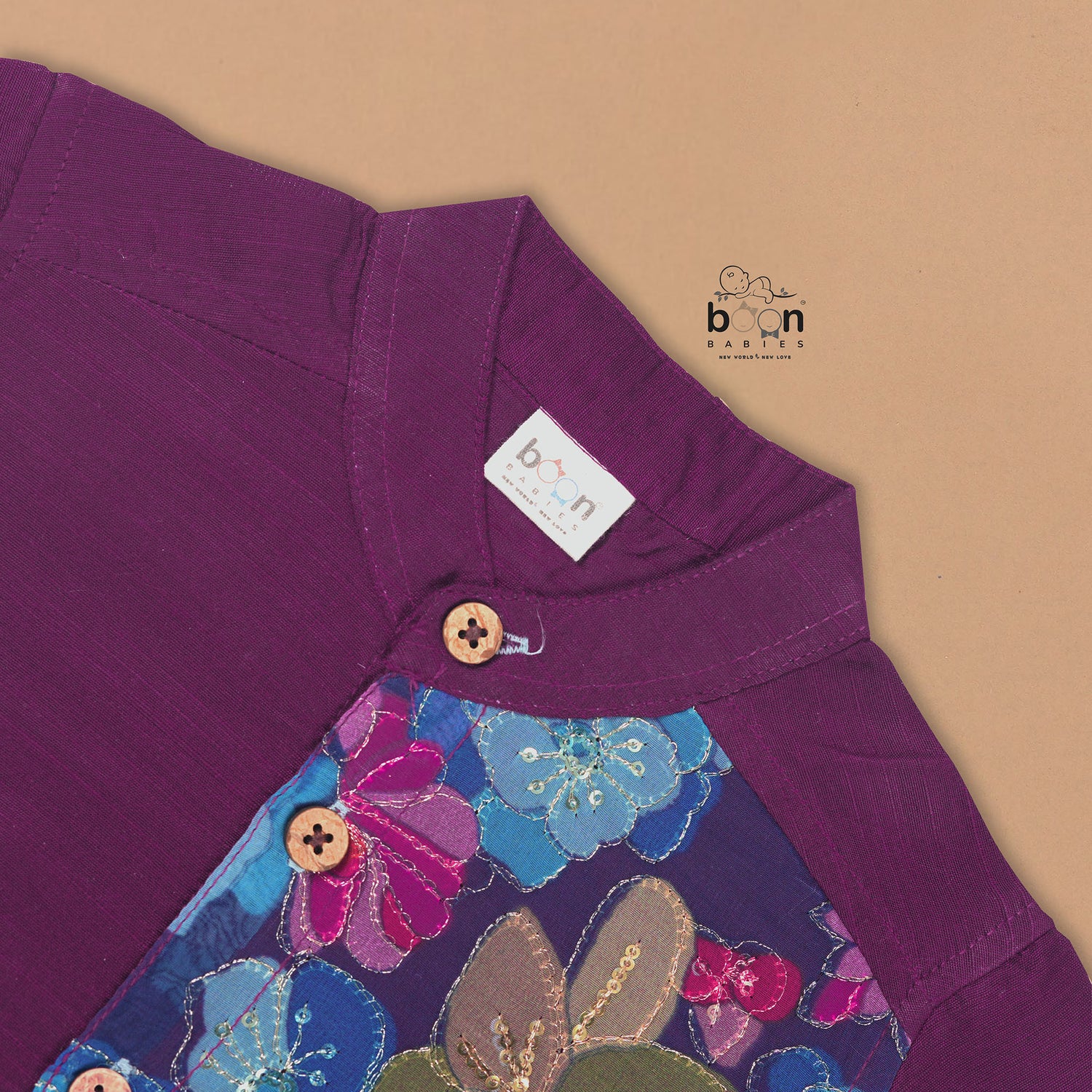 Purple Floral Panel Silk Shirt for Boys – Traditional Ethnic Shirt