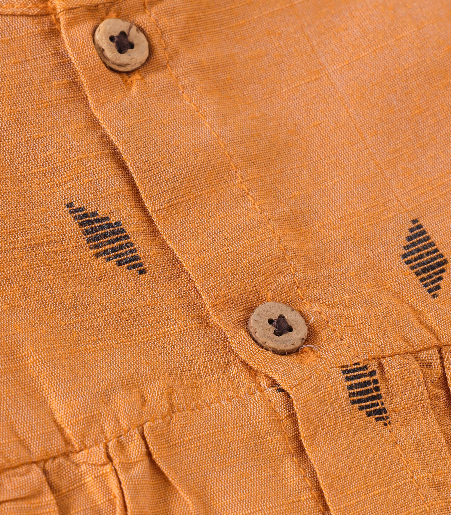 Mustard Ethnic Frill Frock with Wooden Buttons – Soft Silk Look