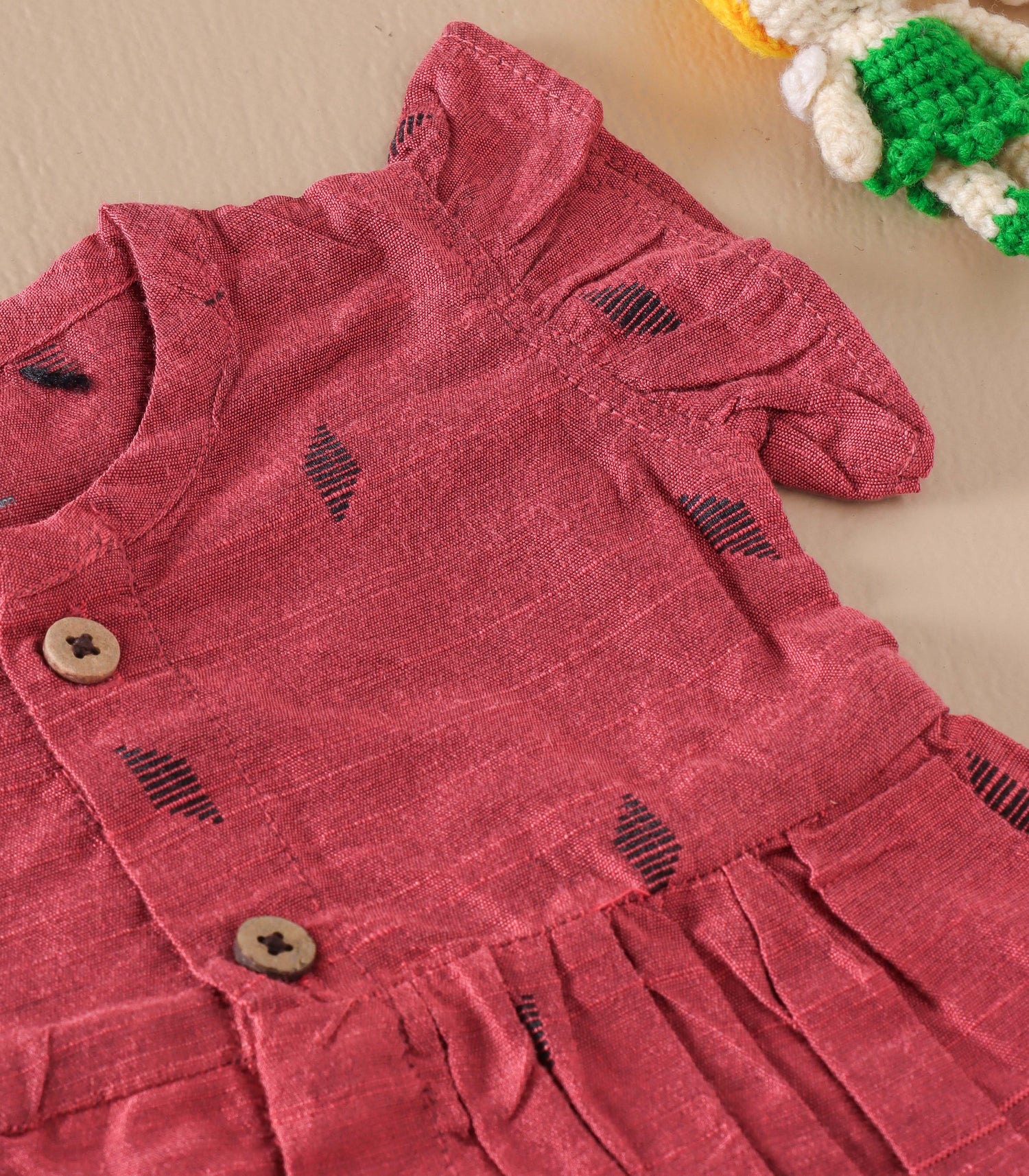 Maroon Handwoven Ethnic Frill Frock – Soft Silk Feel Ethnic Wear