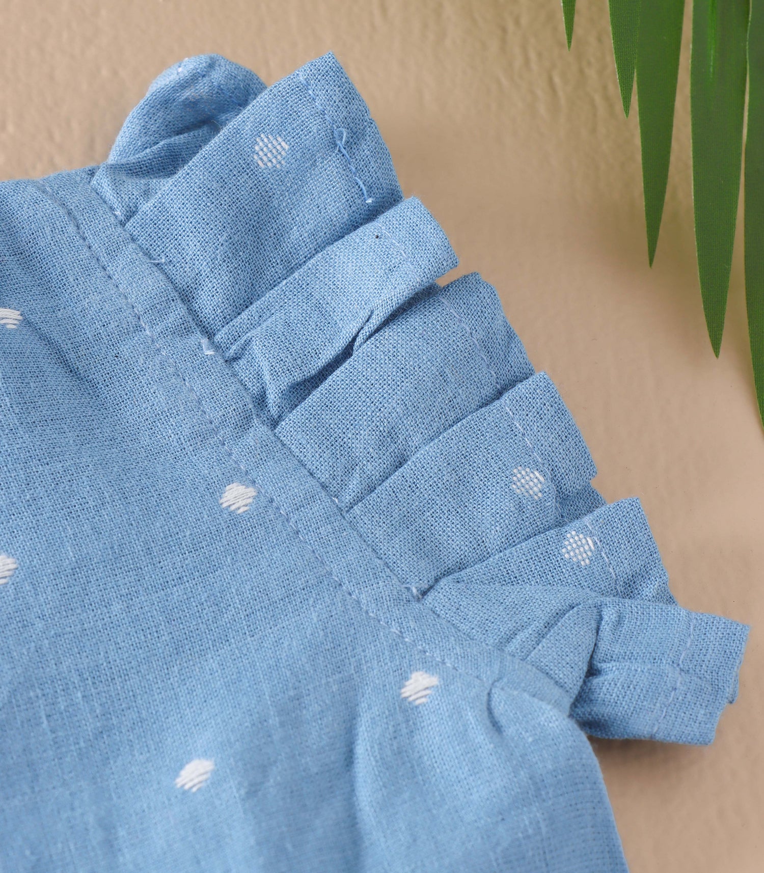 Elegant Blue Cotton Dress with Wooden Button Details