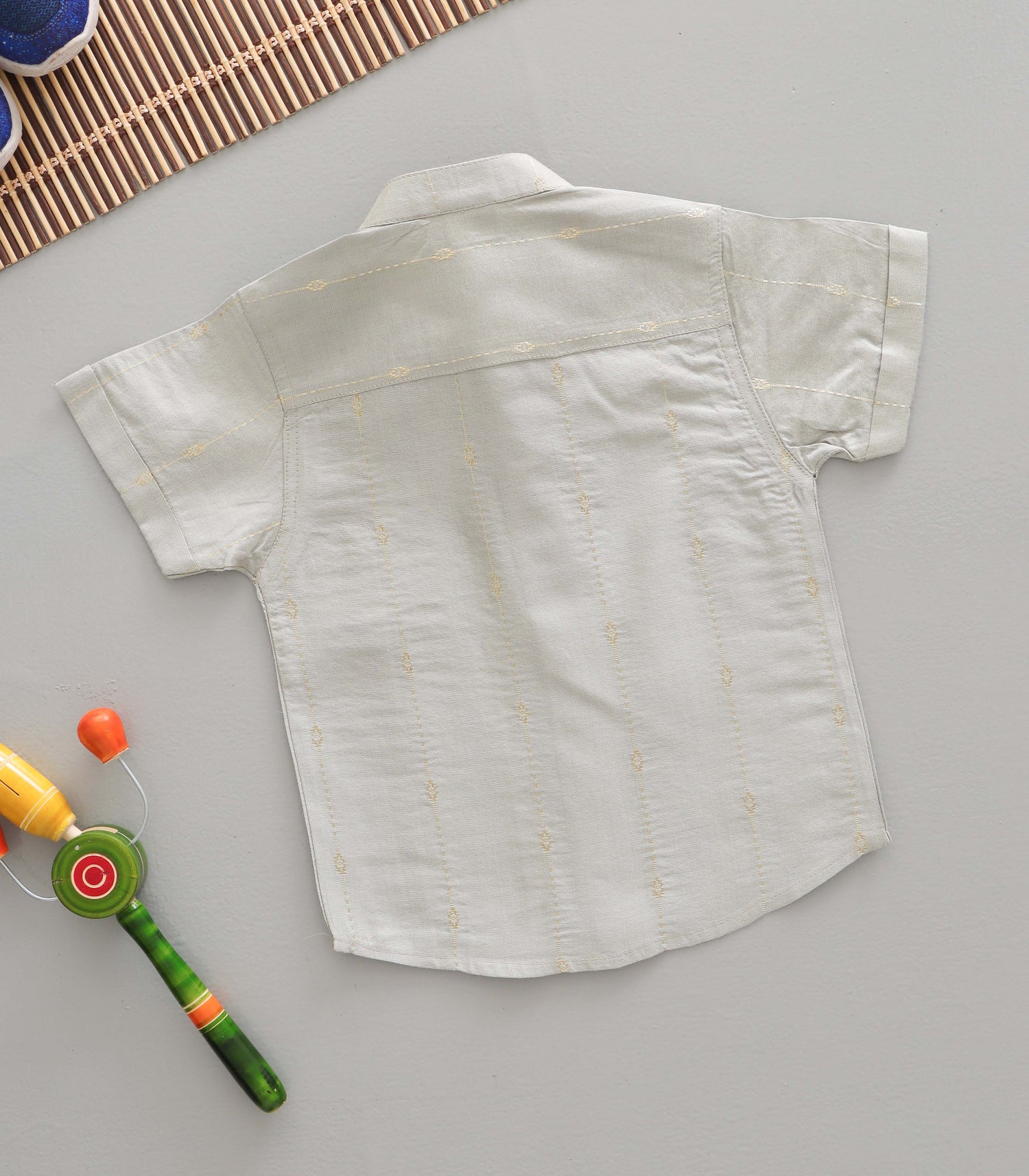 Boys Silk Mandarin Collar Shirt – Silver Grey