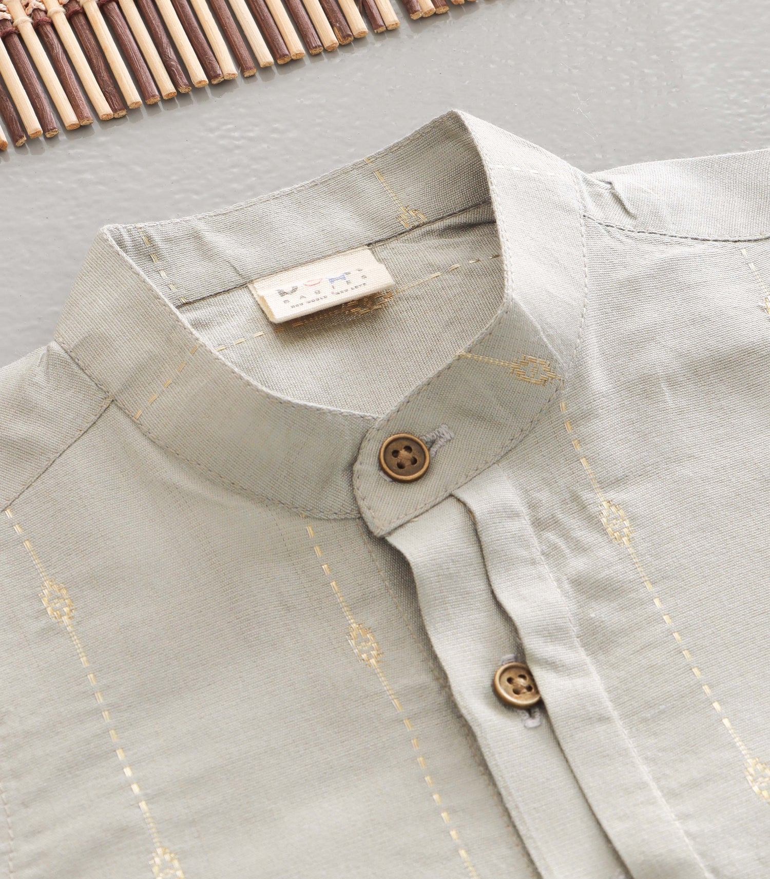 Boys Silk Mandarin Collar Shirt – Silver Grey