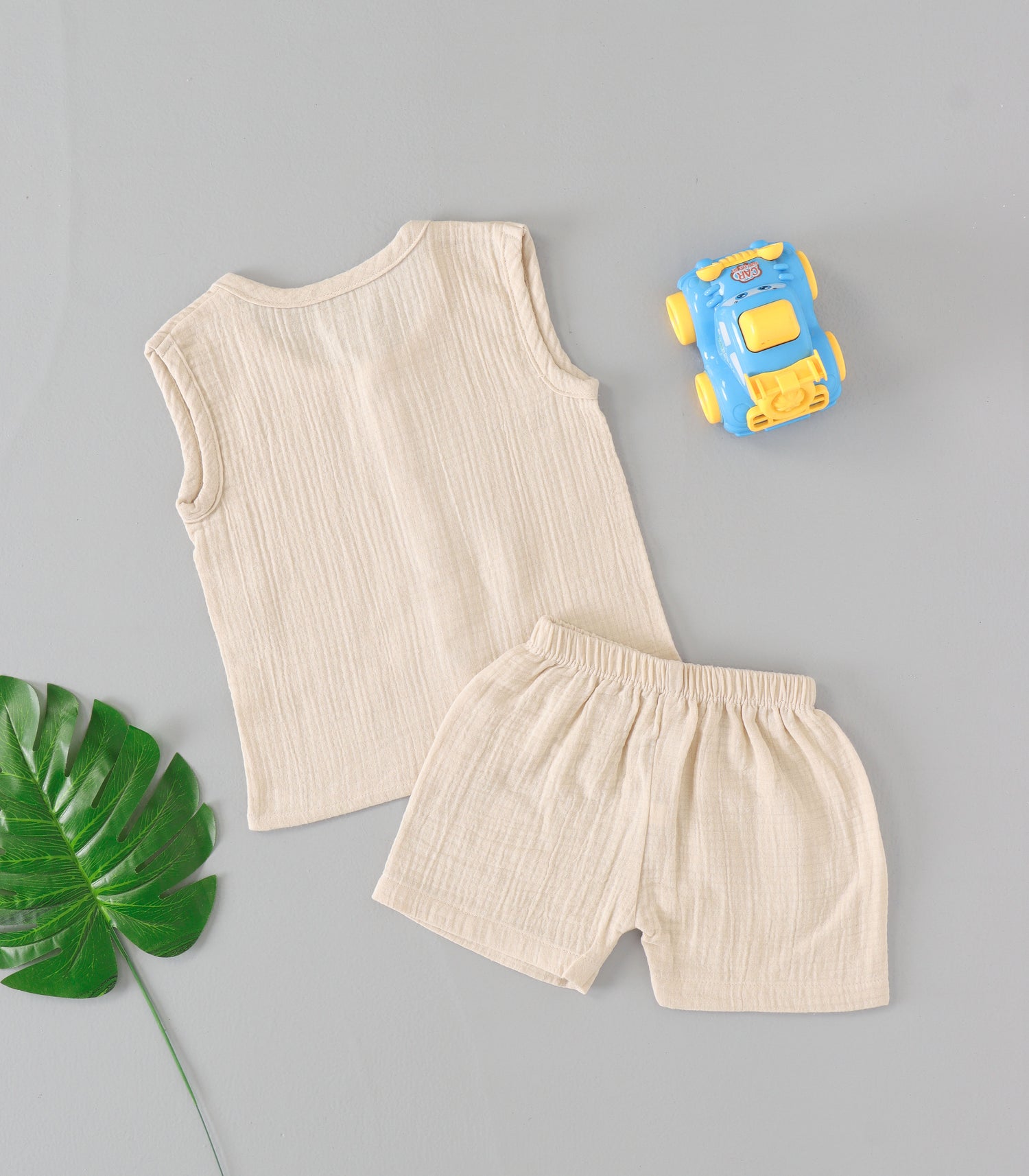 Ivory Cream Crinkled Muslin Jabla & Shorts Set – Gentle & Timeless Everyday Wear