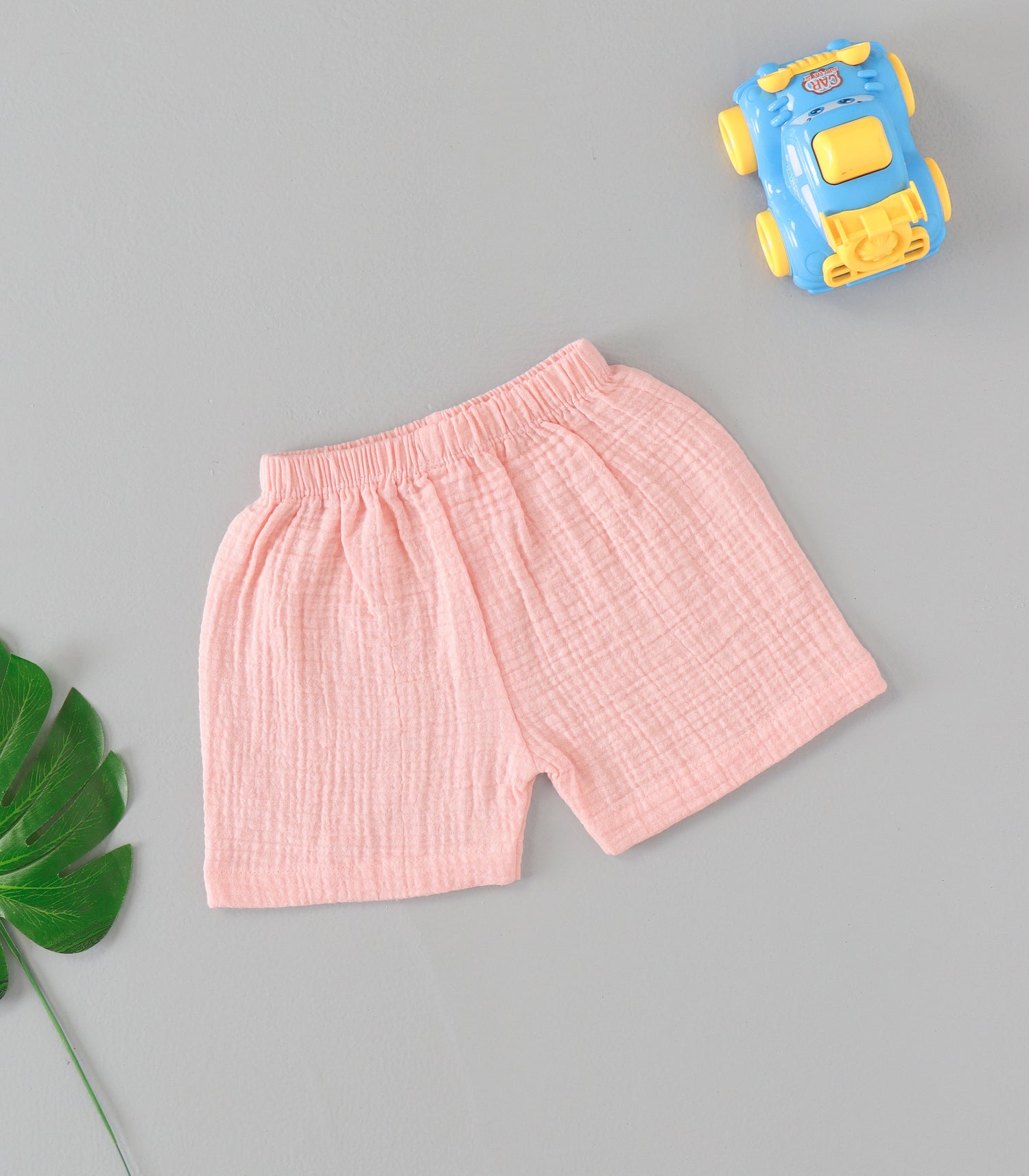 Peach Blush Crinkled Muslin Jabla & Shorts Set – Soft & Comfy Baby Wear