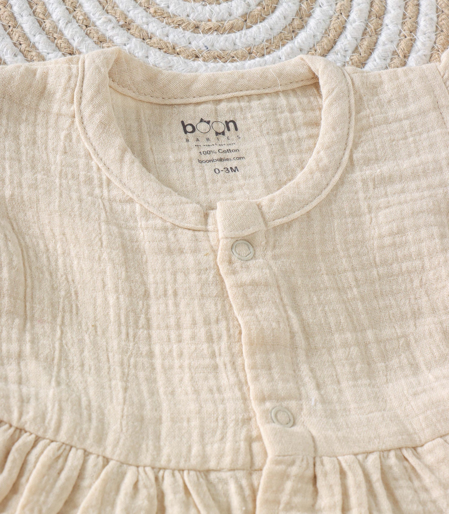 Beige Cream Crinkled Muslin Frill Frock – Classic Soft Elegance for Little Ones