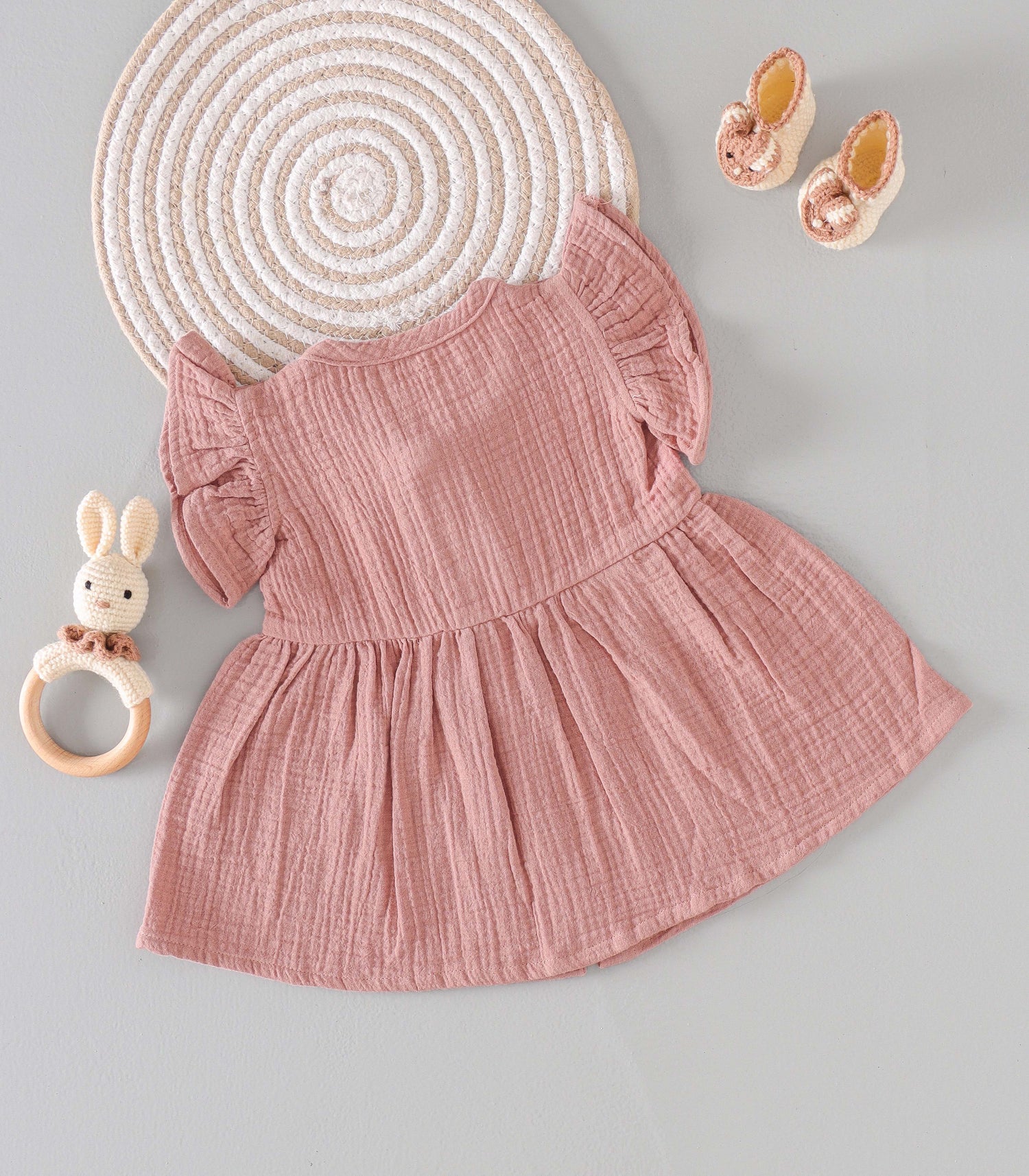 Dusty Rose Crinkled Muslin Frill Frock