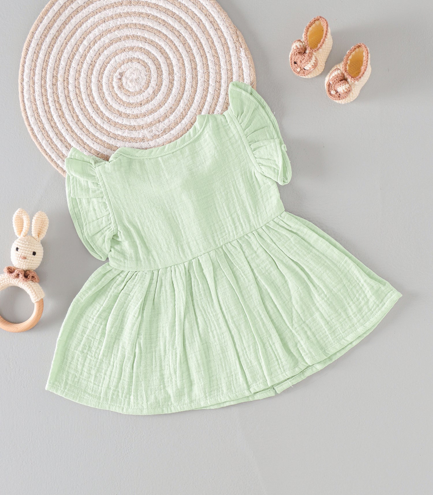 Mint Whisp Crinkled Muslin Frill Frock – Pastel Green Softness