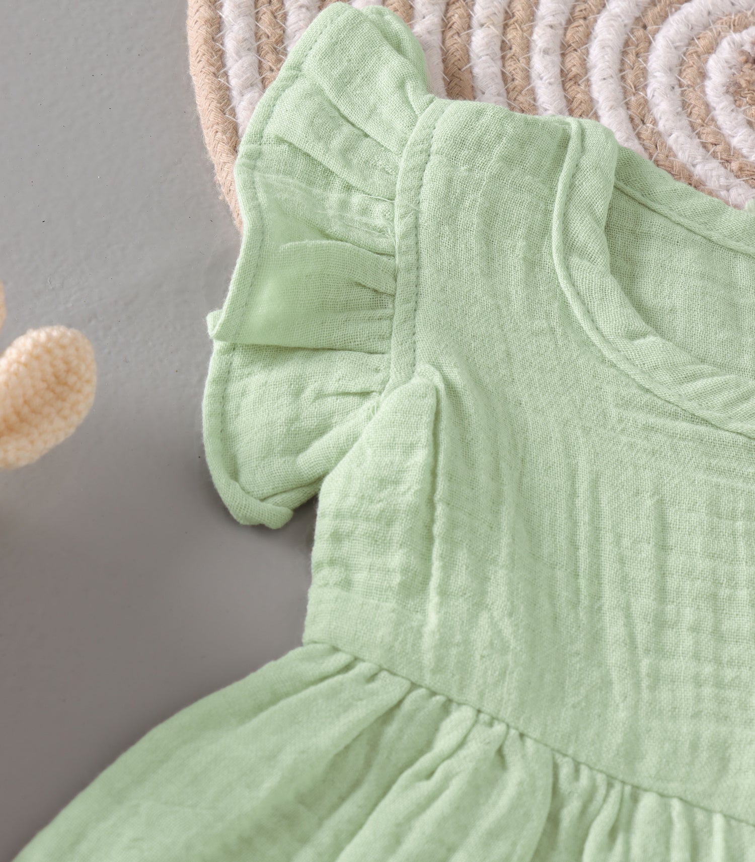 Mint Whisp Crinkled Muslin Frill Frock – Pastel Green Softness