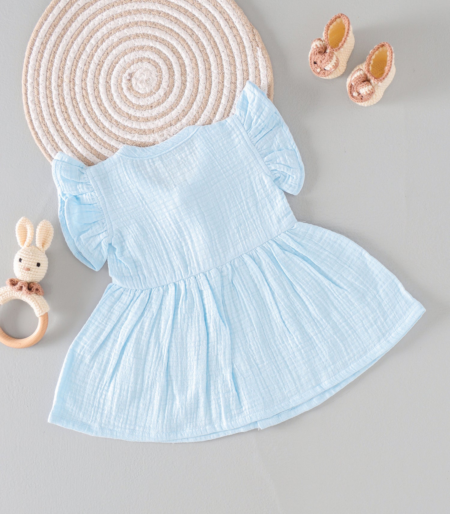 Sky Mist Crinkled Muslin Frill Frock – Cool Breeze Softness