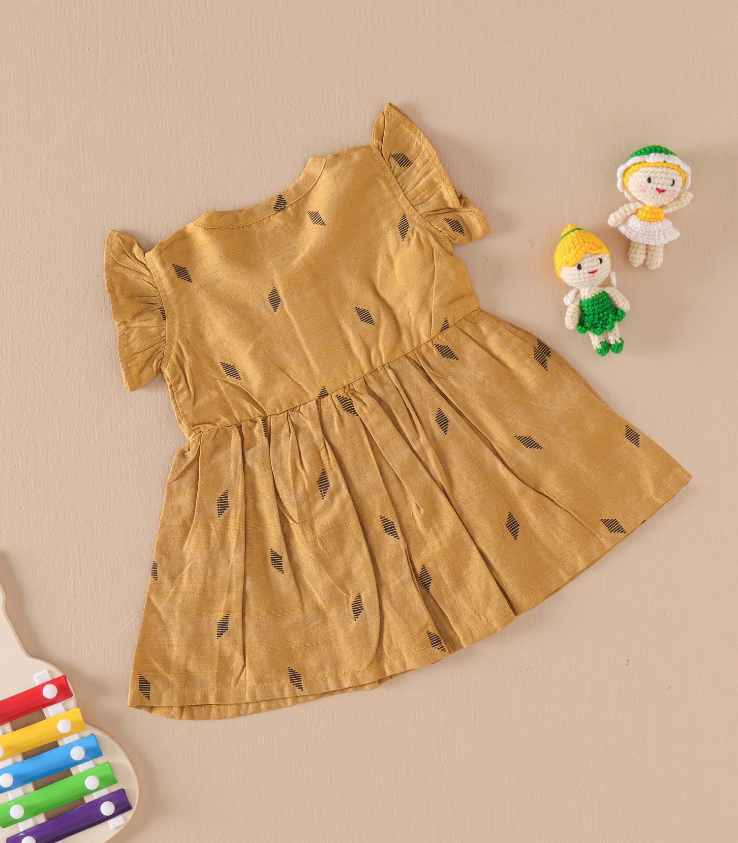 Warm Mustard Handwoven Ethnic Frill Frock – Soft Silk