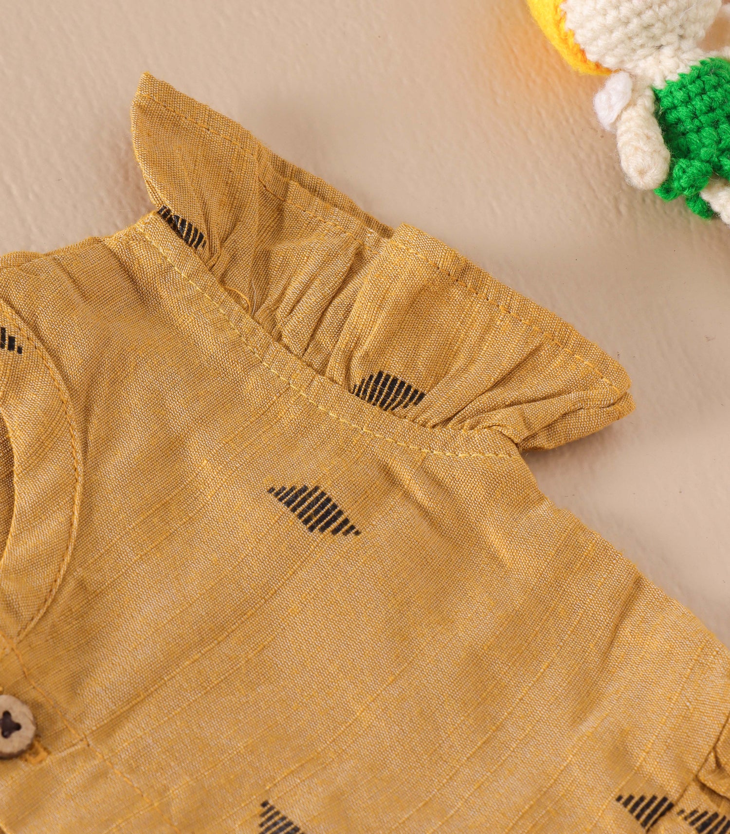 Warm Mustard Handwoven Ethnic Frill Frock – Soft Silk