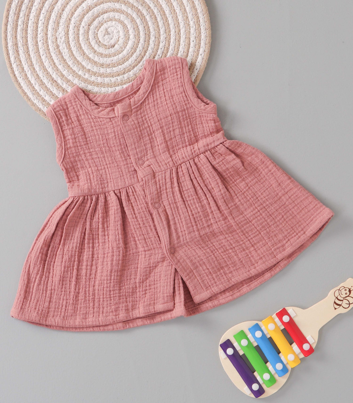 Dusty Rose Crinkled Muslin Sleeveless Baby Frock