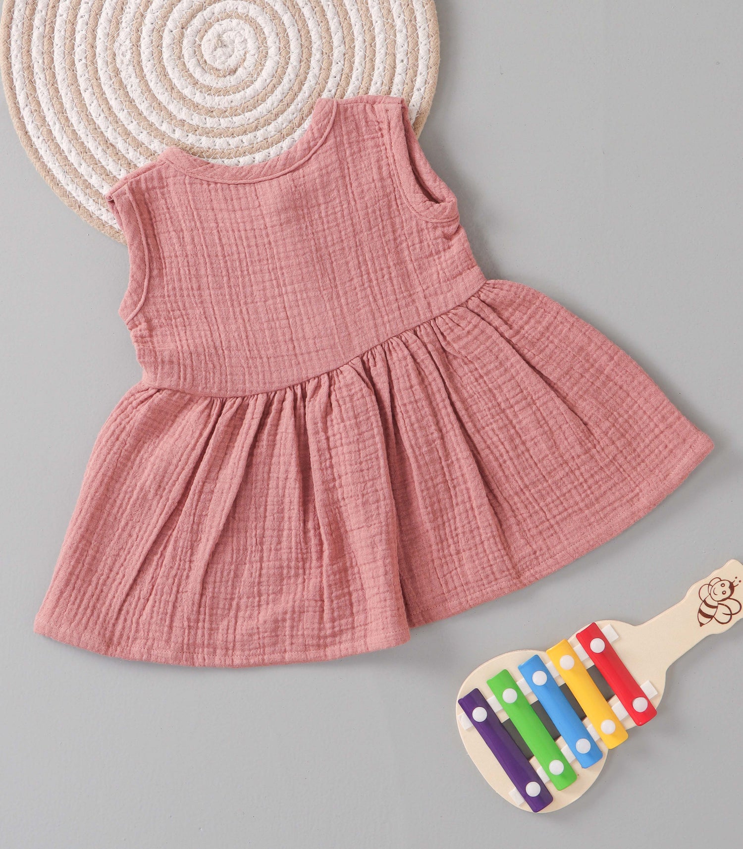 Dusty Rose Crinkled Muslin Sleeveless Baby Frock