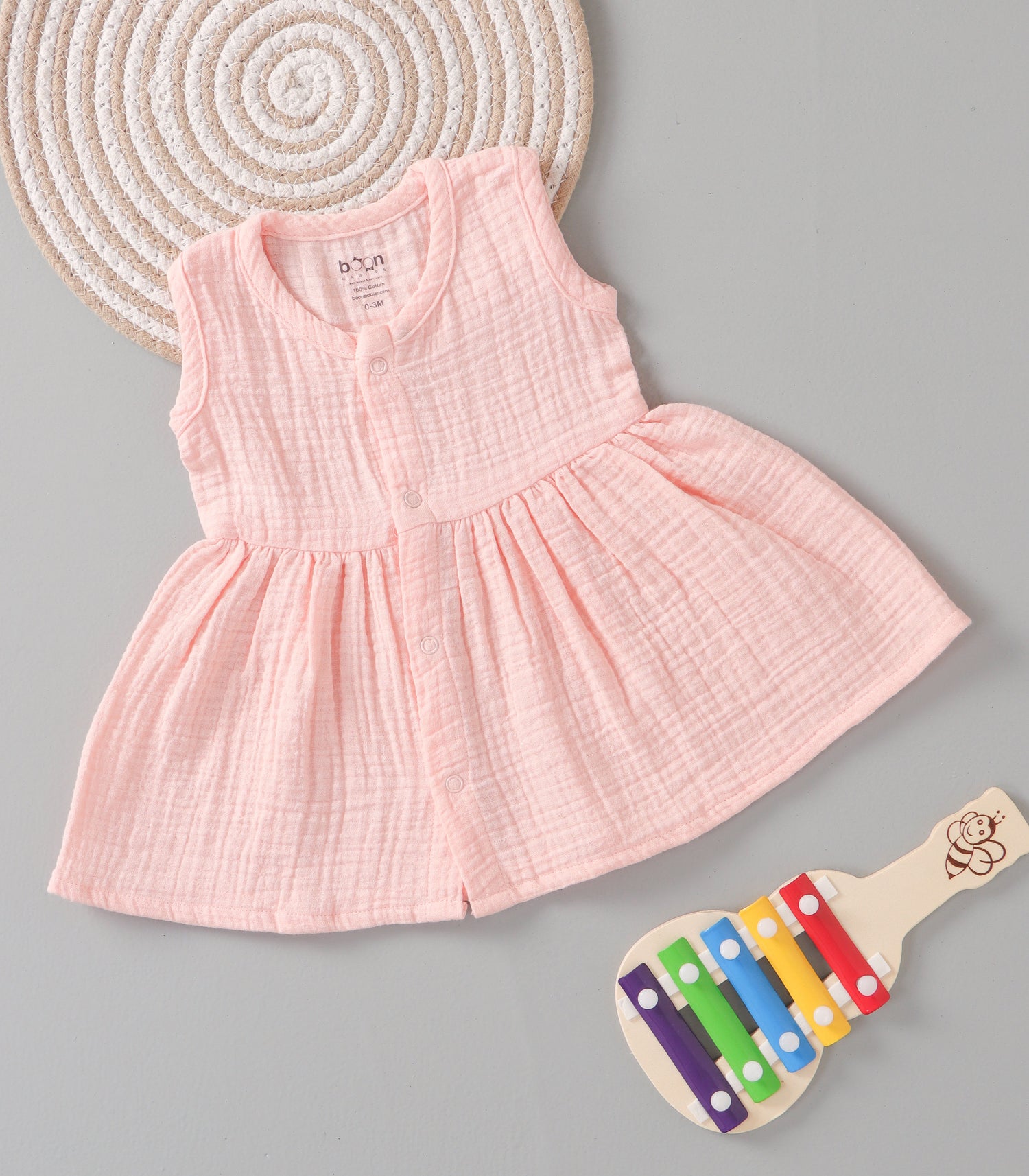 Peach Blush Crinkled Muslin Sleeveless Frock