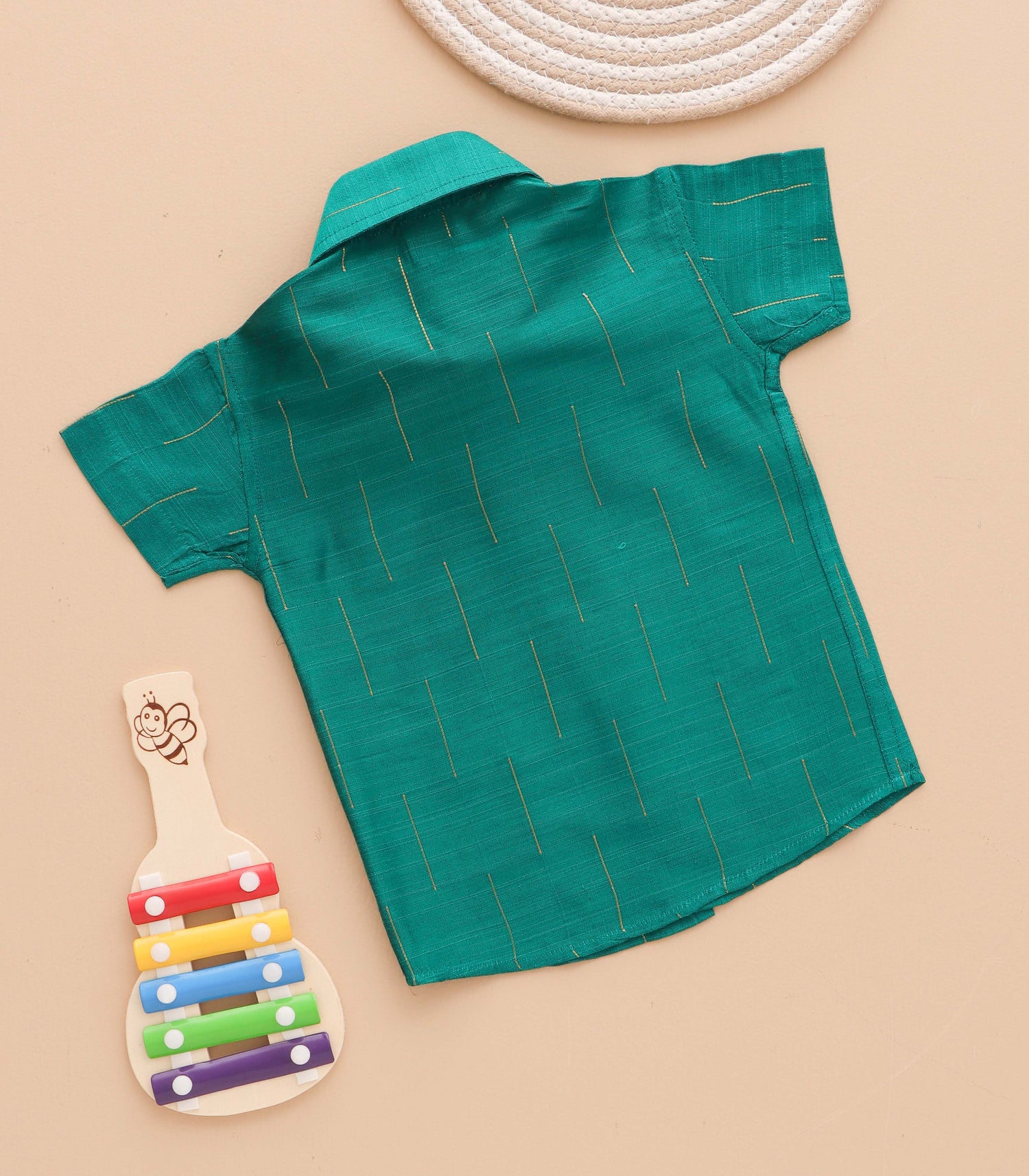 Boys Ethnic Drop Line Shirt & Dhoti Set – Teal Green