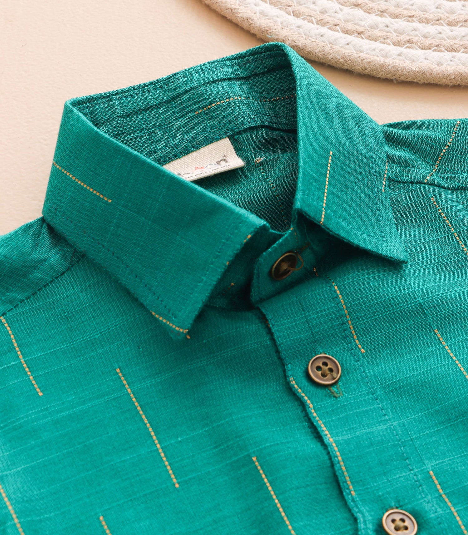 Boys Ethnic Drop Line Shirt & Dhoti Set – Teal Green