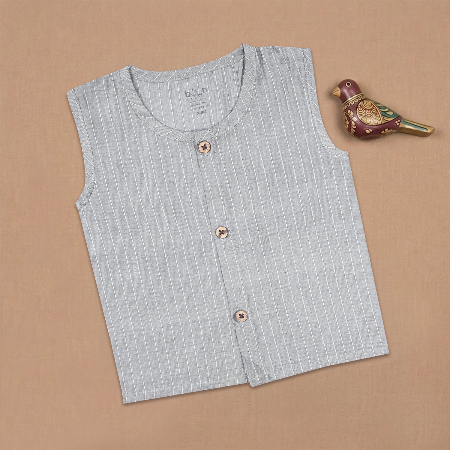 Boon Babies Baby Cotton Sleeveless Co-ord Set – Grey Striped Top & Shorts
