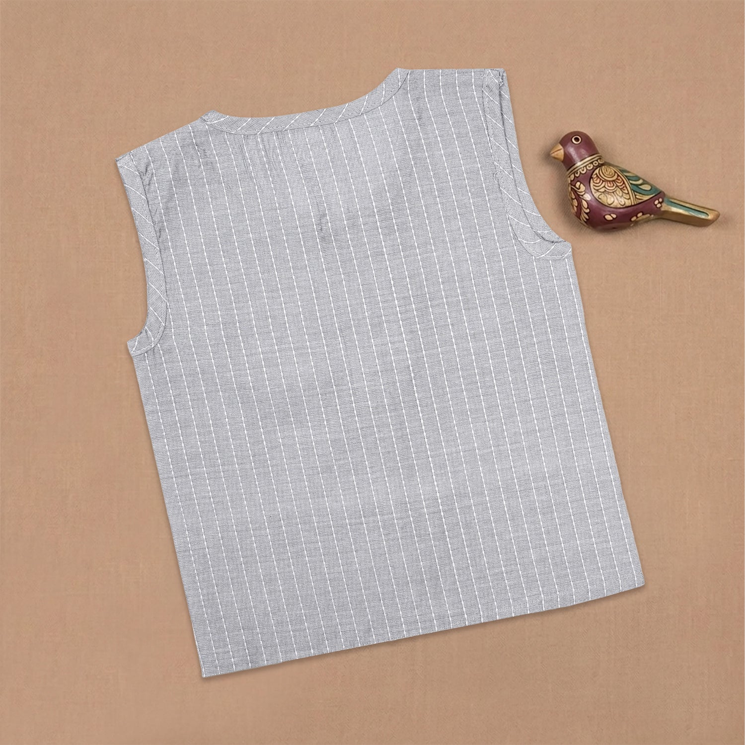 Boon Babies Baby Cotton Sleeveless Co-ord Set – Grey Striped Top & Shorts