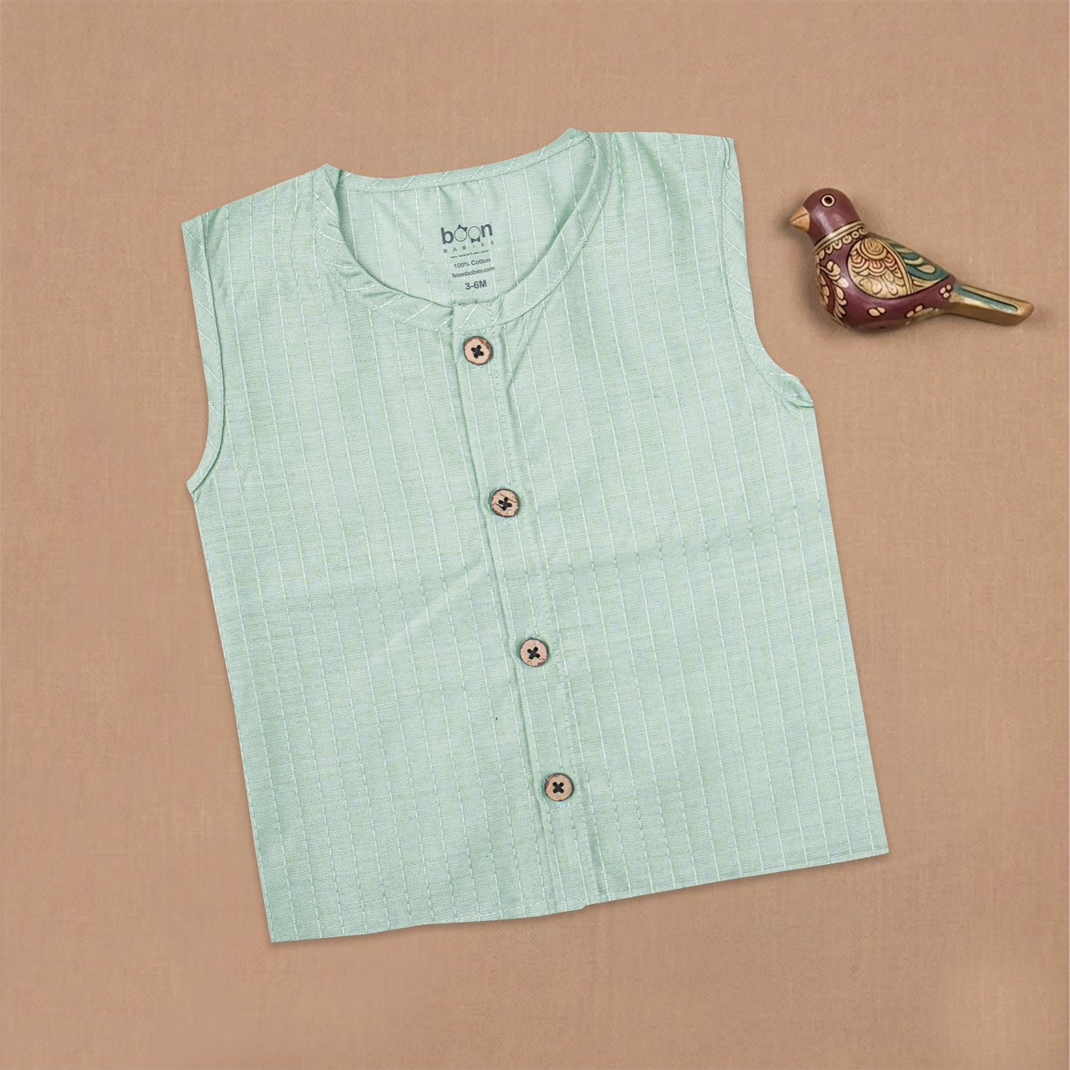 Boon Babies Baby Cotton Sleeveless Jabla– Mint Green Striped Top
