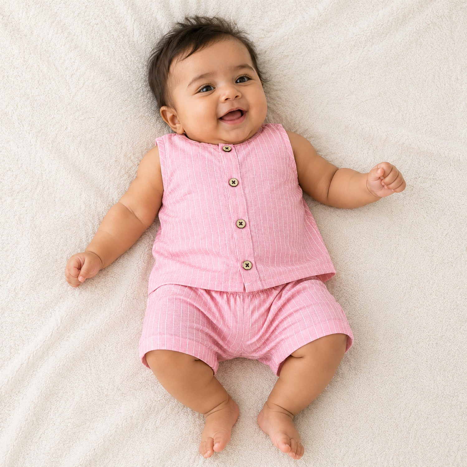 Boon Babies Baby Cotton Sleeveless Co-ord Set – Pink Striped Top & Shorts