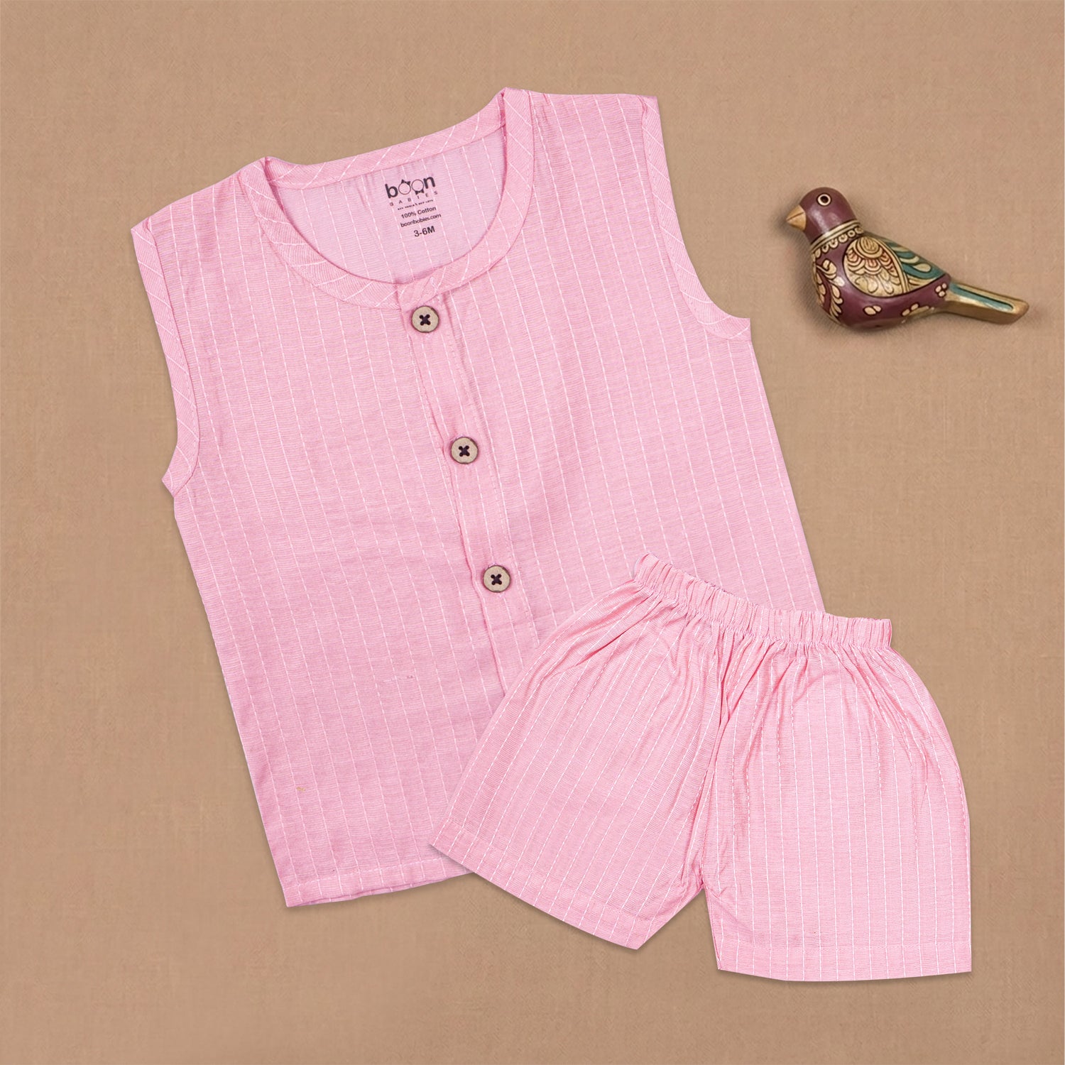 Boon Babies Baby Cotton Sleeveless Co-ord Set – Pink Striped Top & Shorts