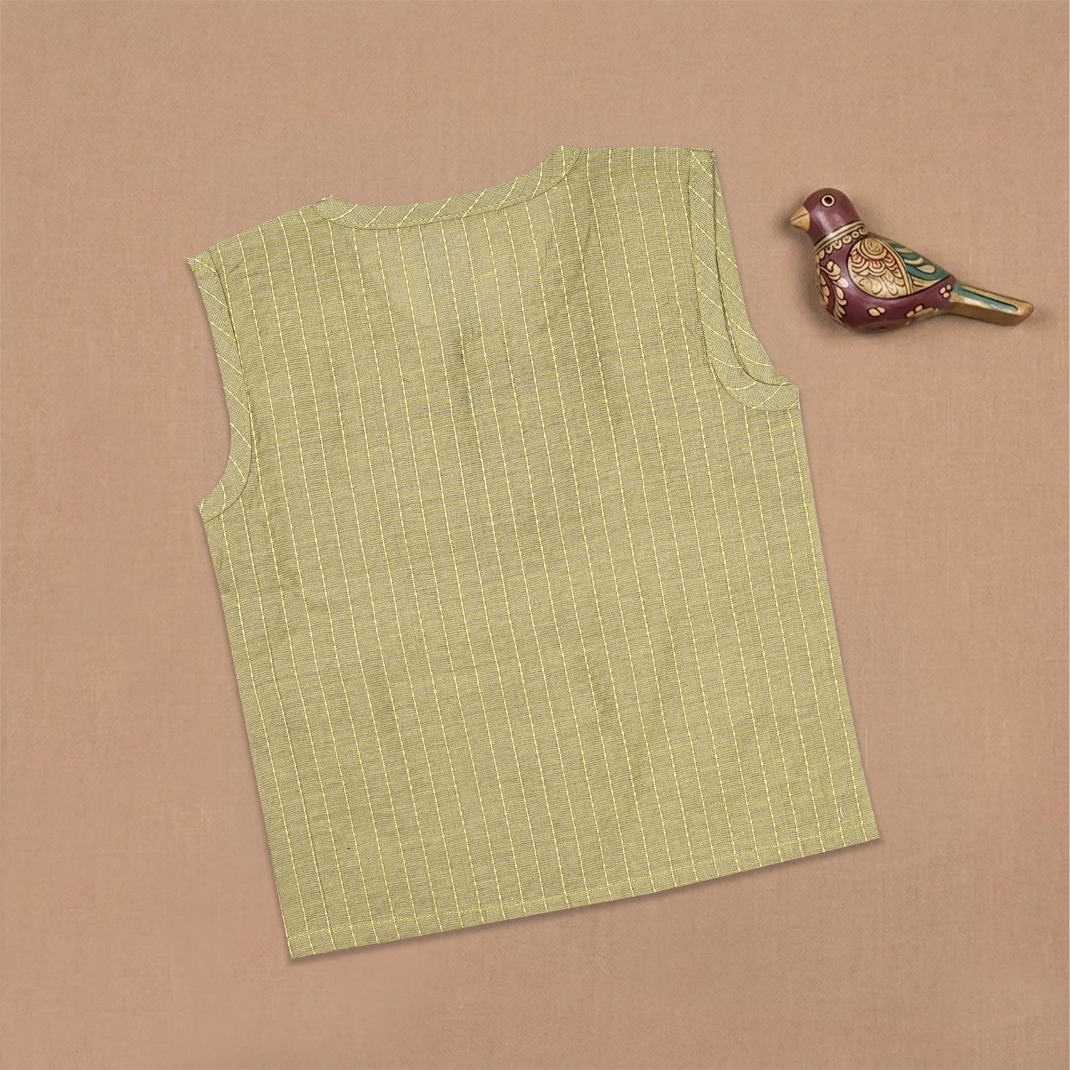 Boon Babies Baby Cotton Sleeveless Co-ord Set – Olive Green Striped Top & Shorts