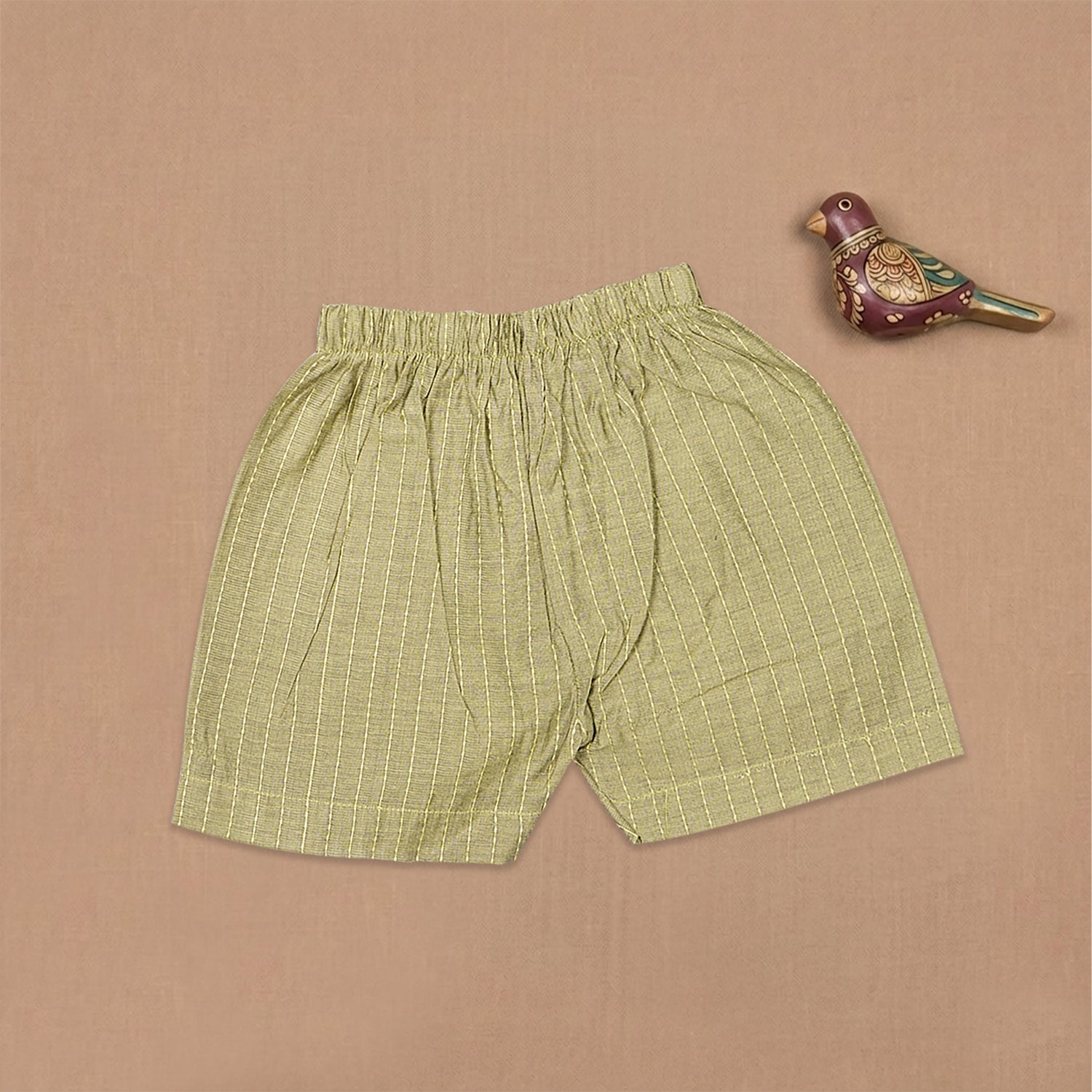 Boon Babies Baby Cotton Sleeveless Co-ord Set – Olive Green Striped Top & Shorts