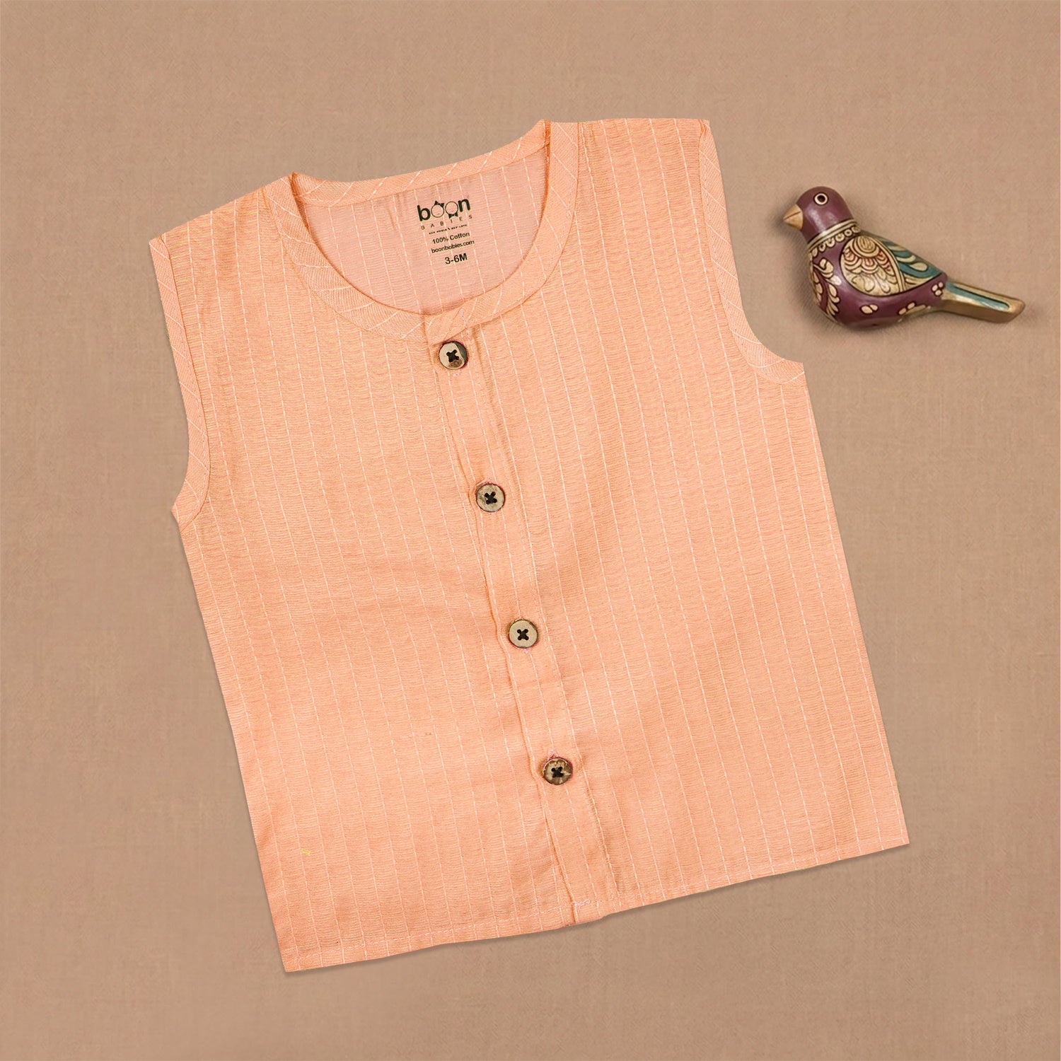 Boon Babies Baby Cotton Sleeveless Jabla– Peach Striped Top