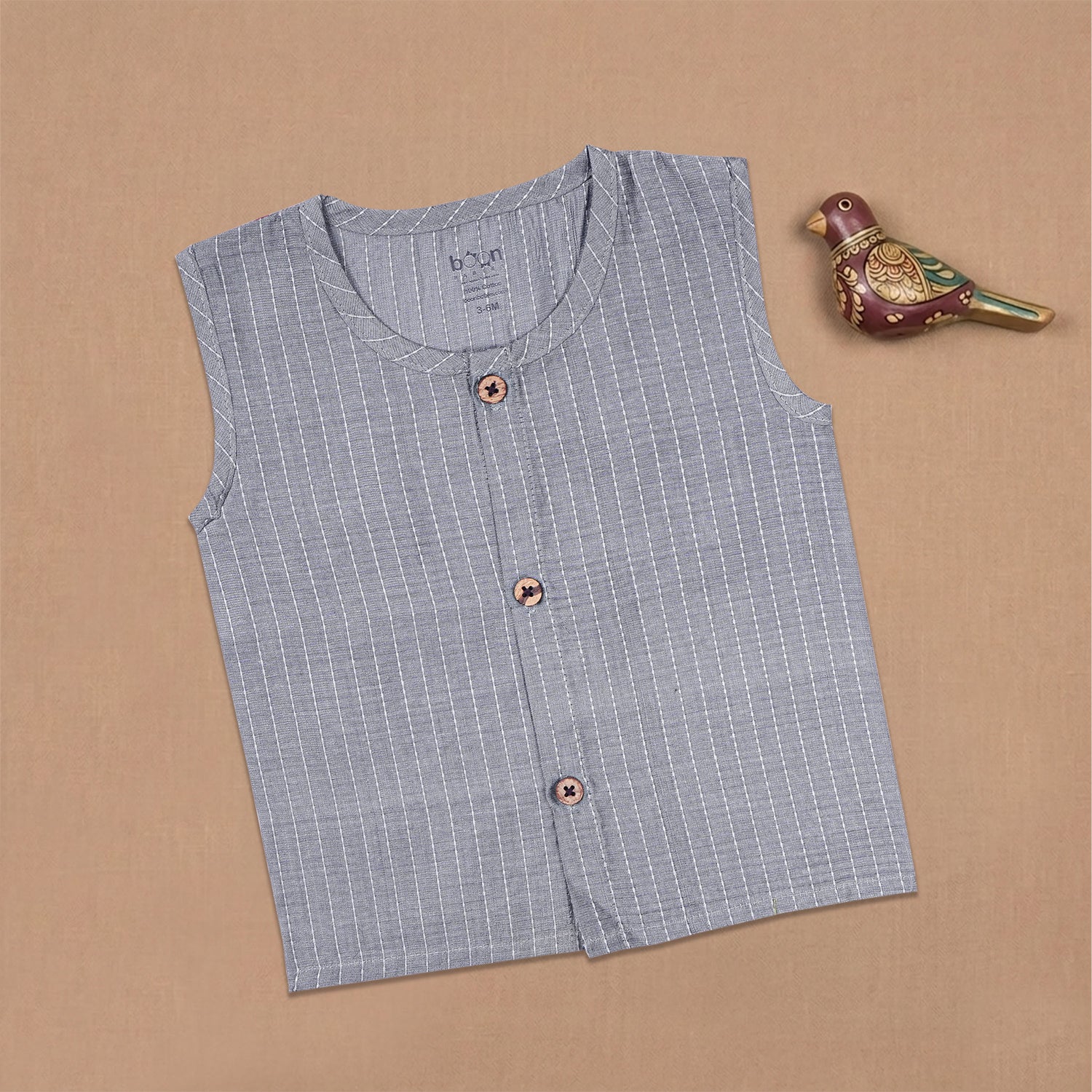 Boon Babies Baby Cotton Sleeveless Jabla– Grey Striped Top