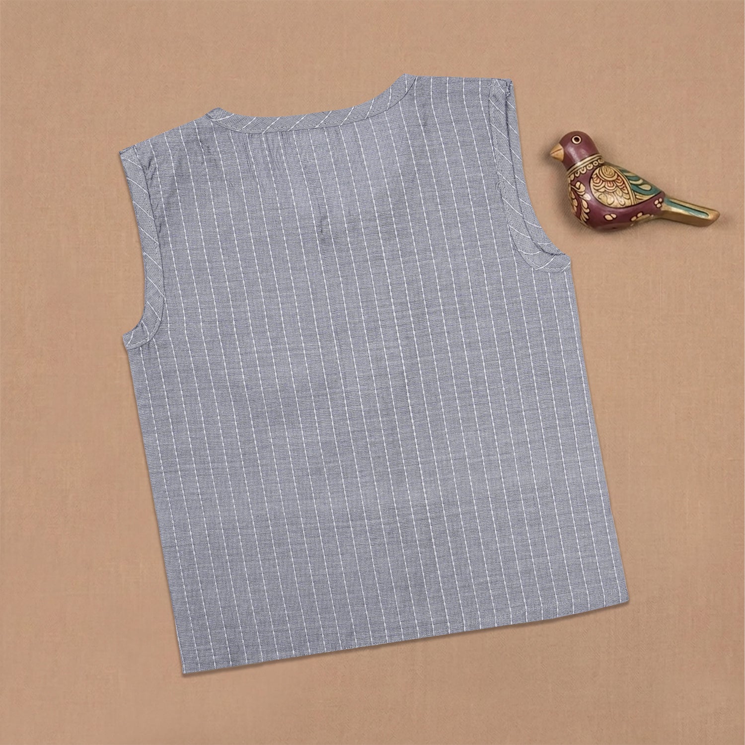 Boon Babies Baby Cotton Sleeveless Co-ord Set – Grey Striped Top & Shorts