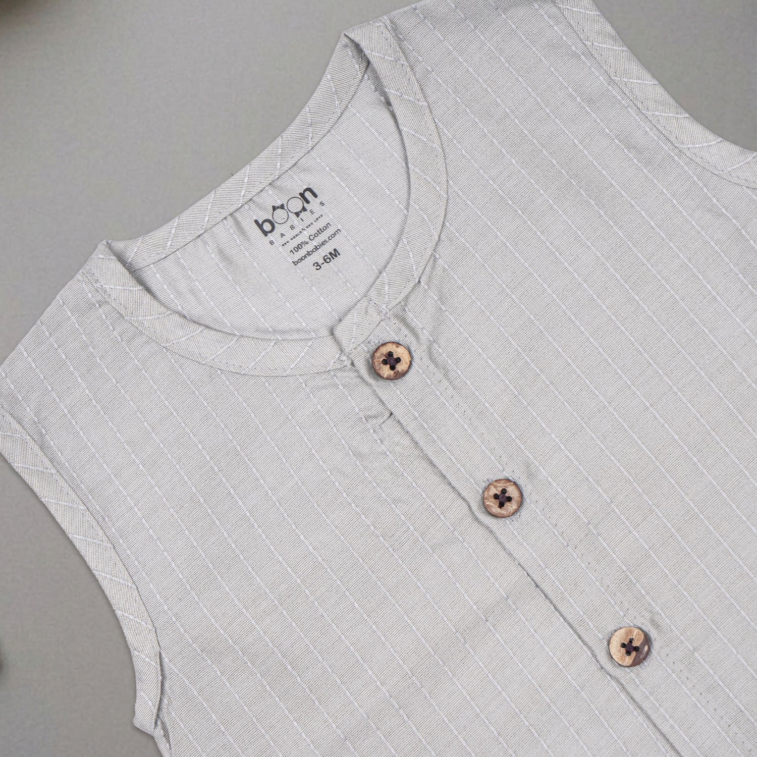 Boon Babies Baby Cotton Sleeveless Jabla– Light Grey Striped Top