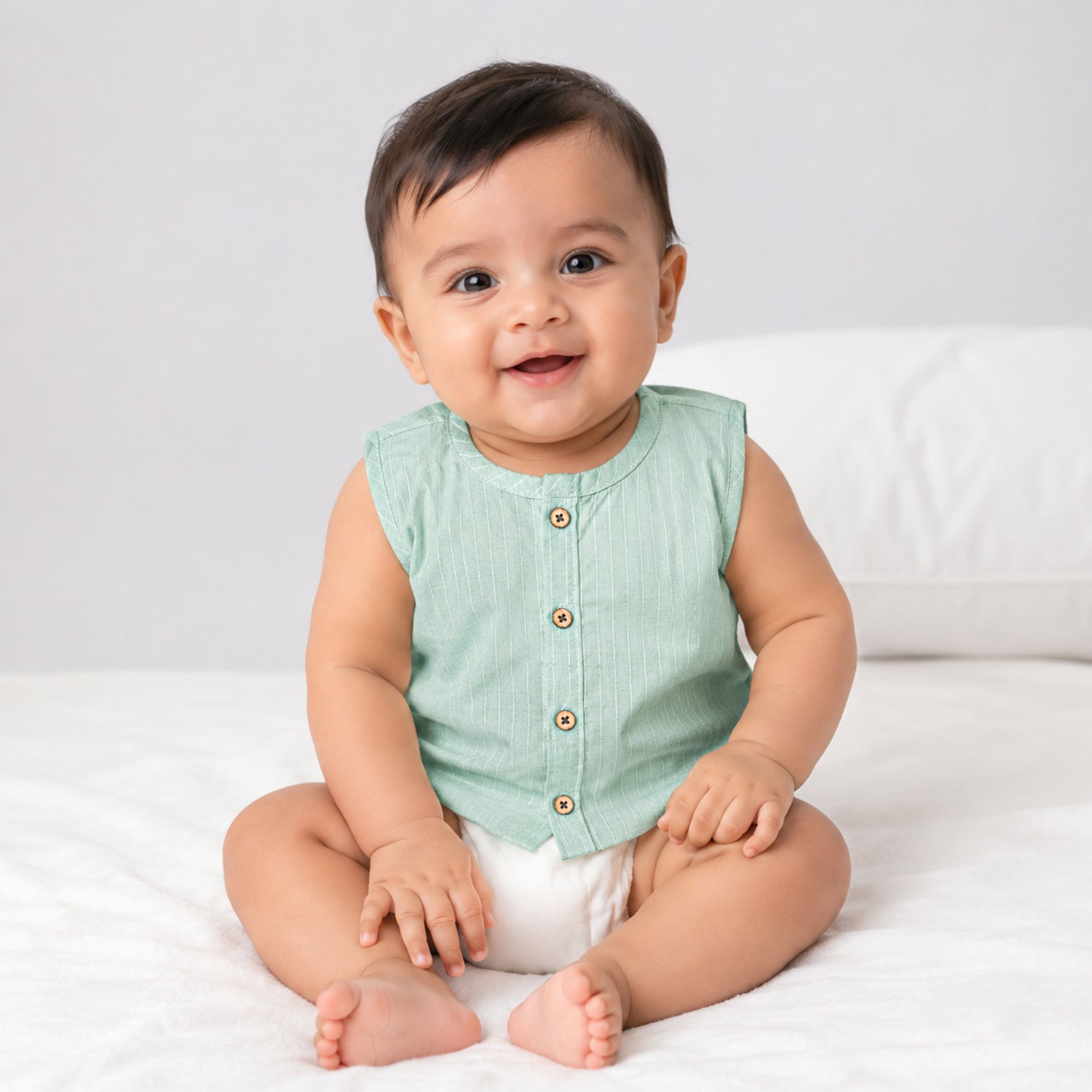 Boon Babies Baby Cotton Sleeveless Jabla– Mint Green Striped Top