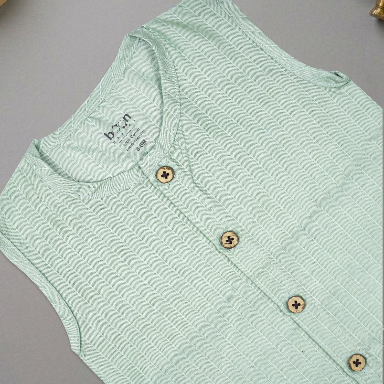 Boon Babies Baby Cotton Sleeveless Jabla– Mint Green Striped Top